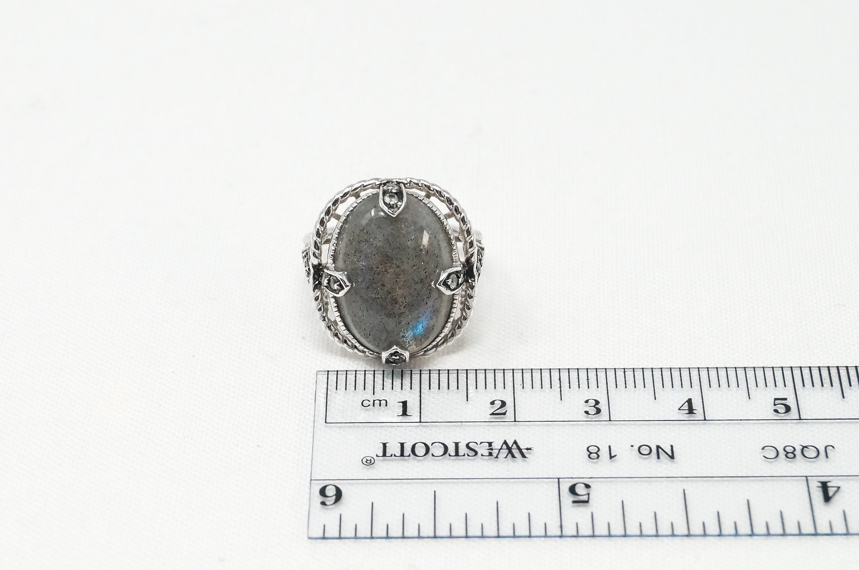 Vintage Large Labradorite Topaz Sterling Silver Ring - Sz 7 -797373219