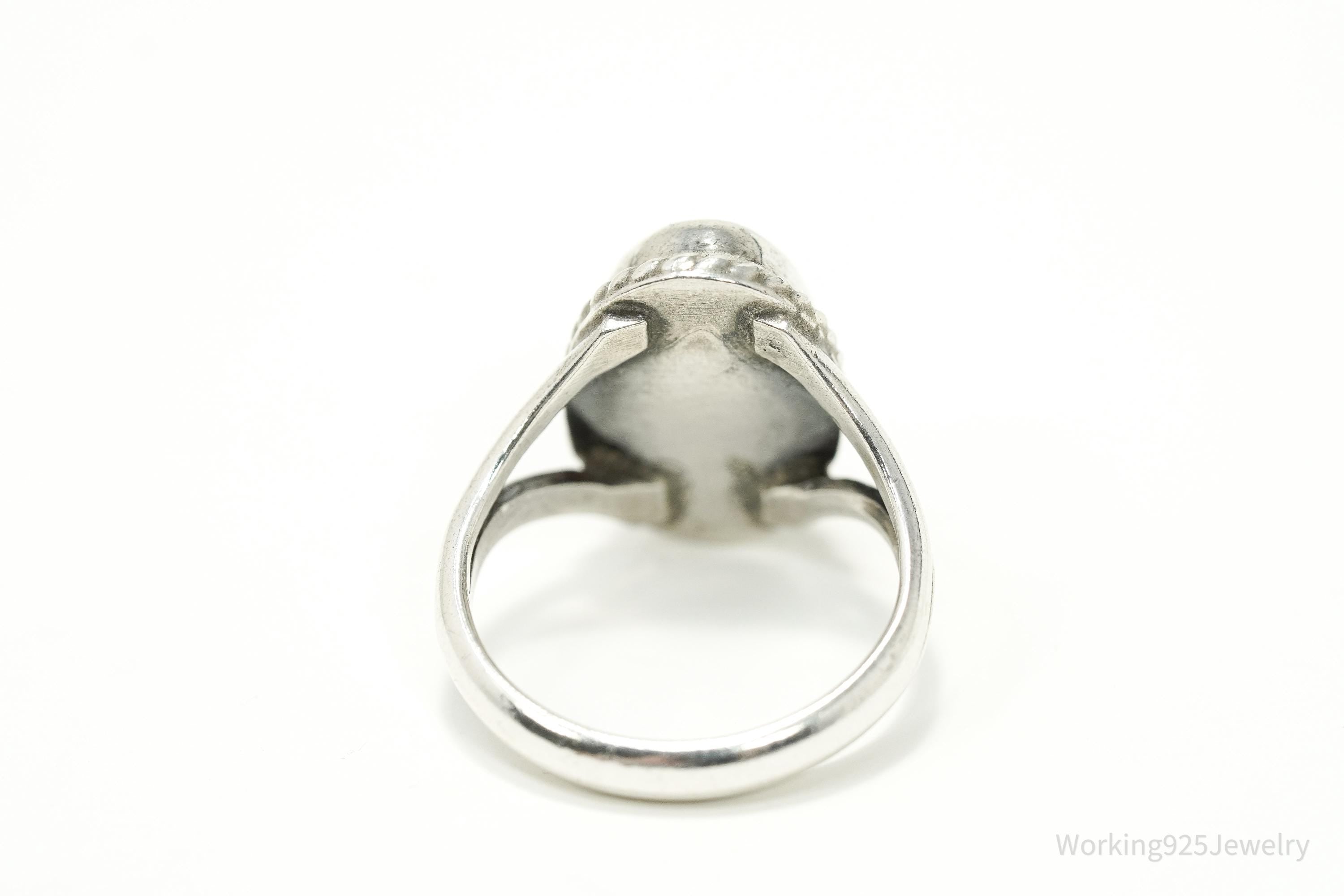 Vintage Native American Turquoise Unsigned Silver Ring - Size 6