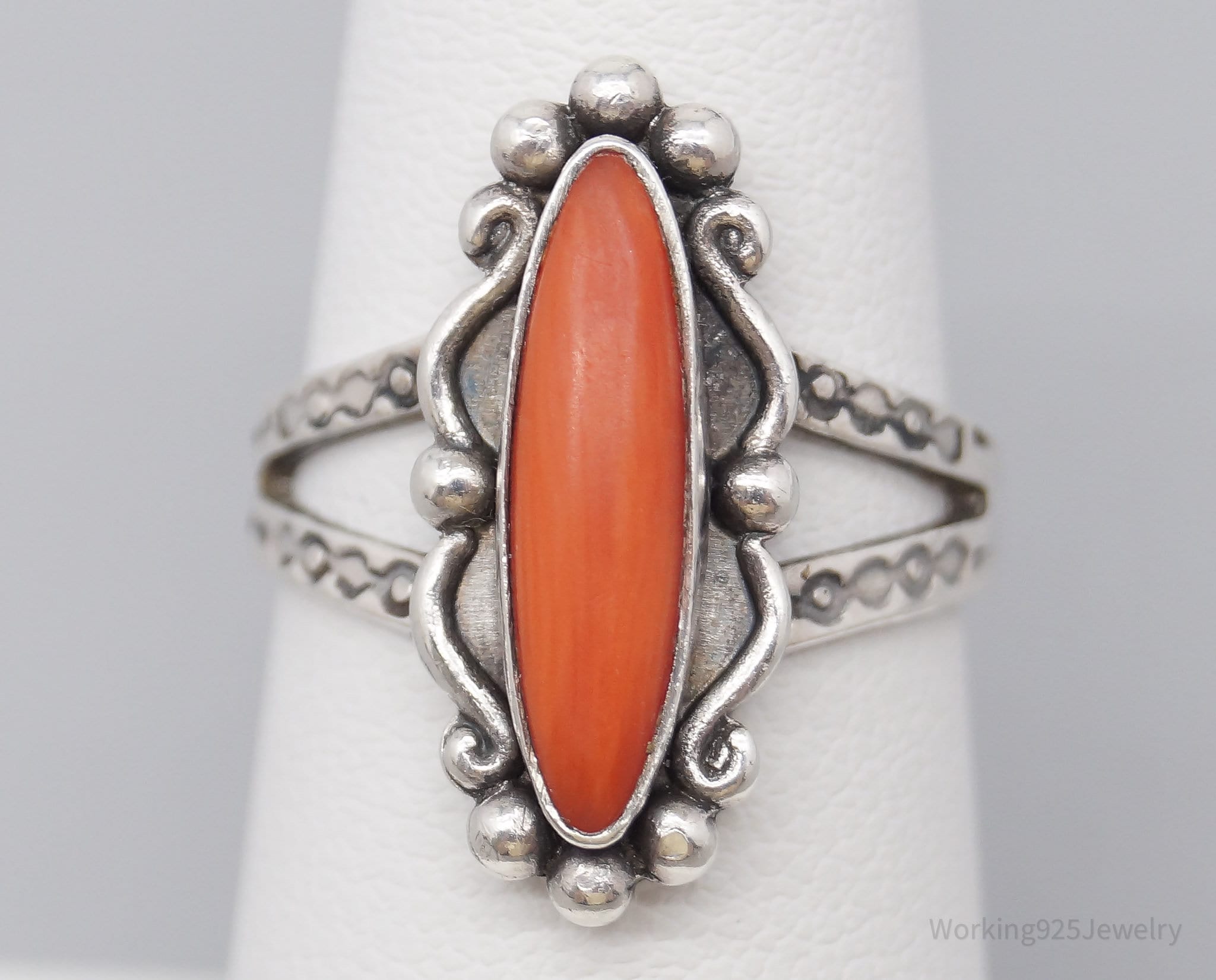 VTG Southwestern Shop Shube's MFG Inc Coral Sterling Silver Ring - Size 6.25