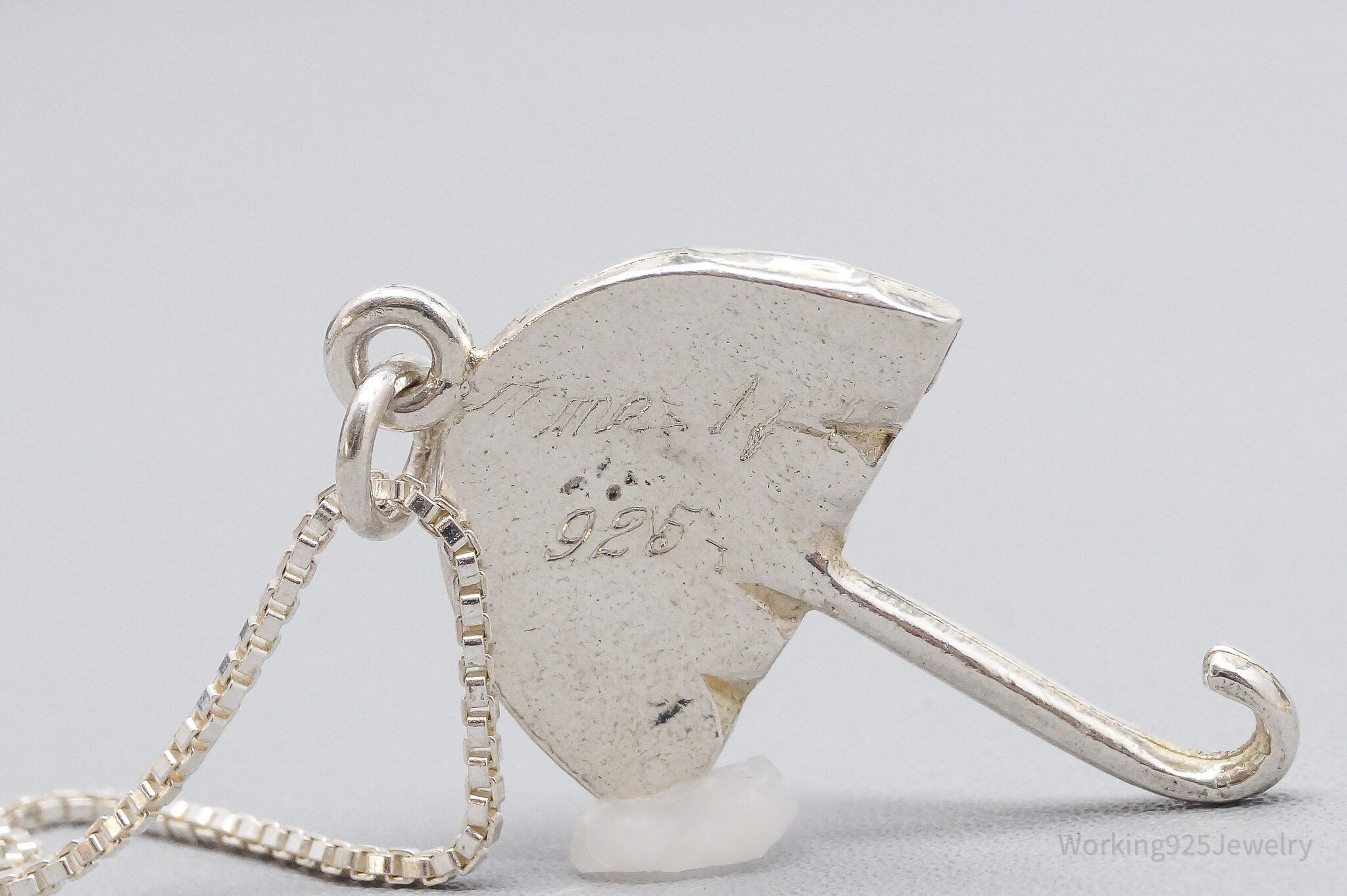 Vintage Handmade Modernist Umbrella Sterling Silver Necklace 18"