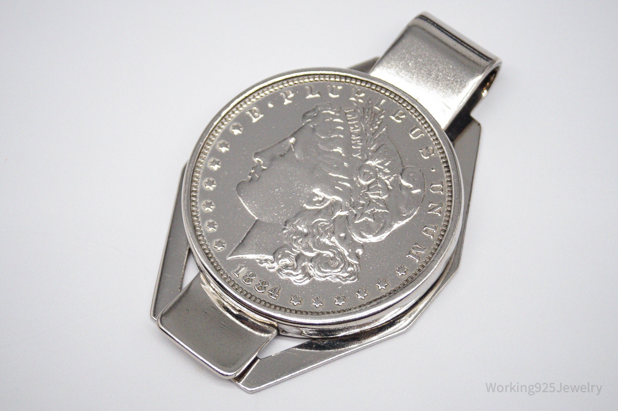 Antique 1884 Morgan Silver Dollar Coin Sterling Silver Money Clip