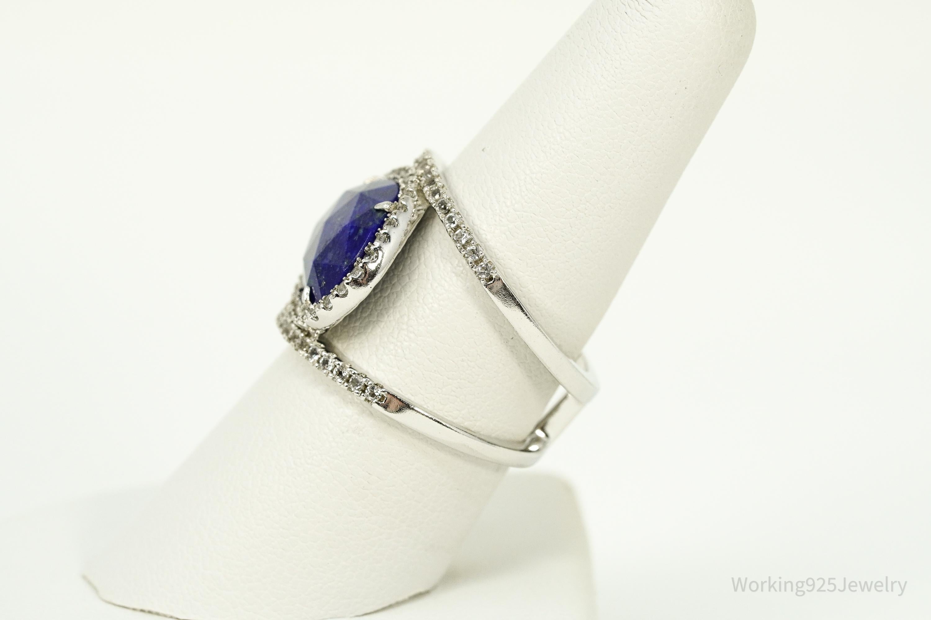 Vintage JCM Lapis Lazuli & Cubic Zirconia Sterling Silver Ring - Size 8