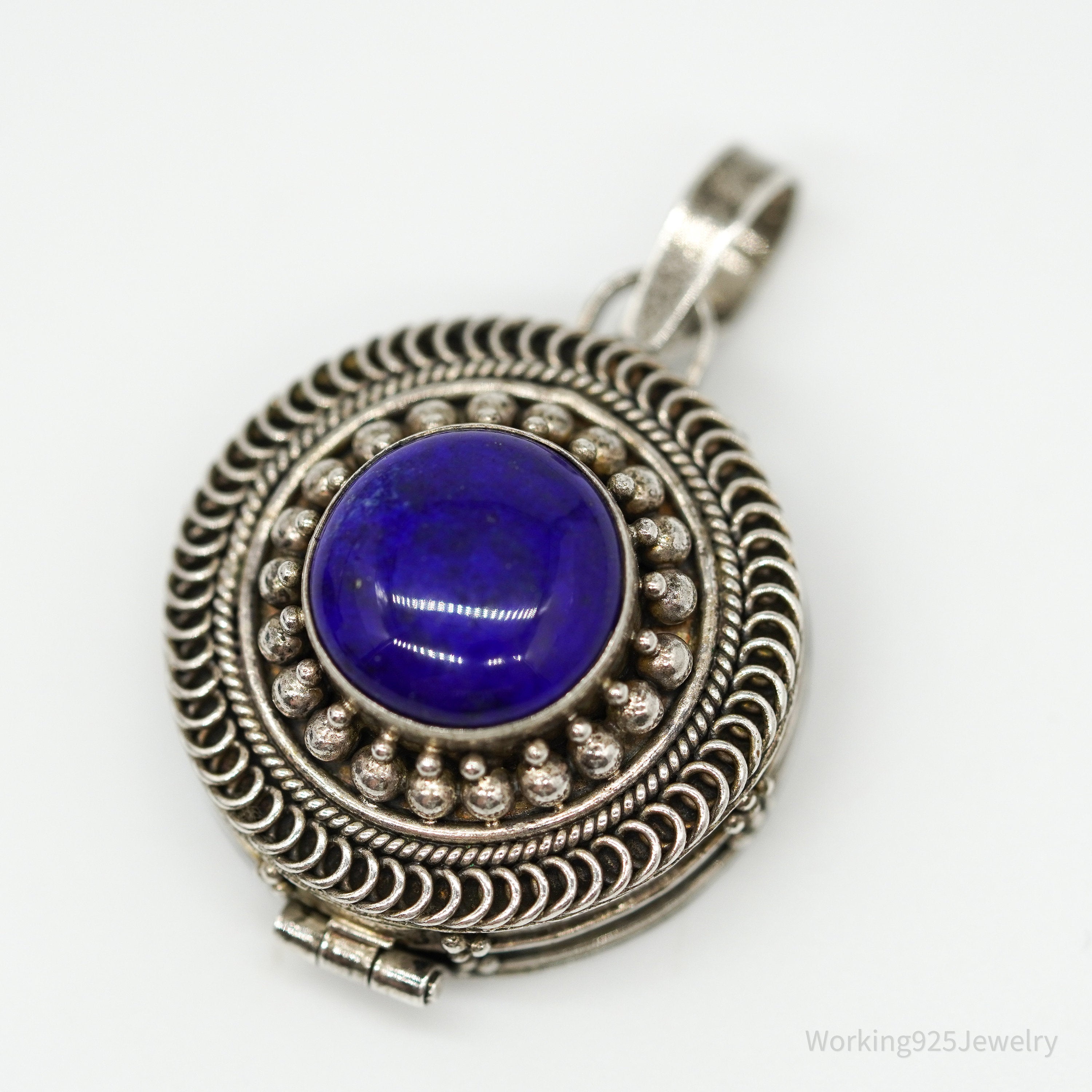 Vintage Lapis Lazuli Locket Silver Pendant
