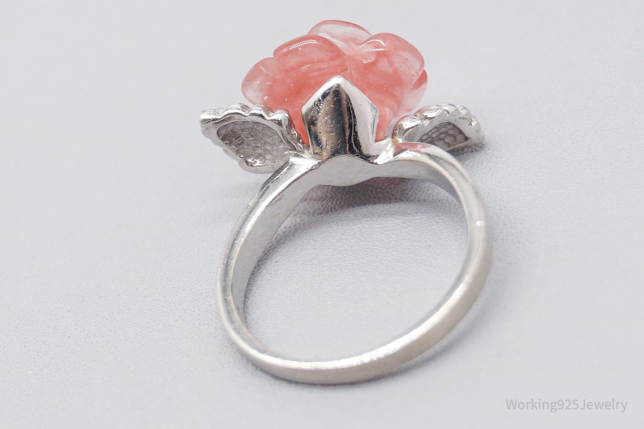 Vintage Pink Plastic Rose Sterling Silver Ring - Size 6