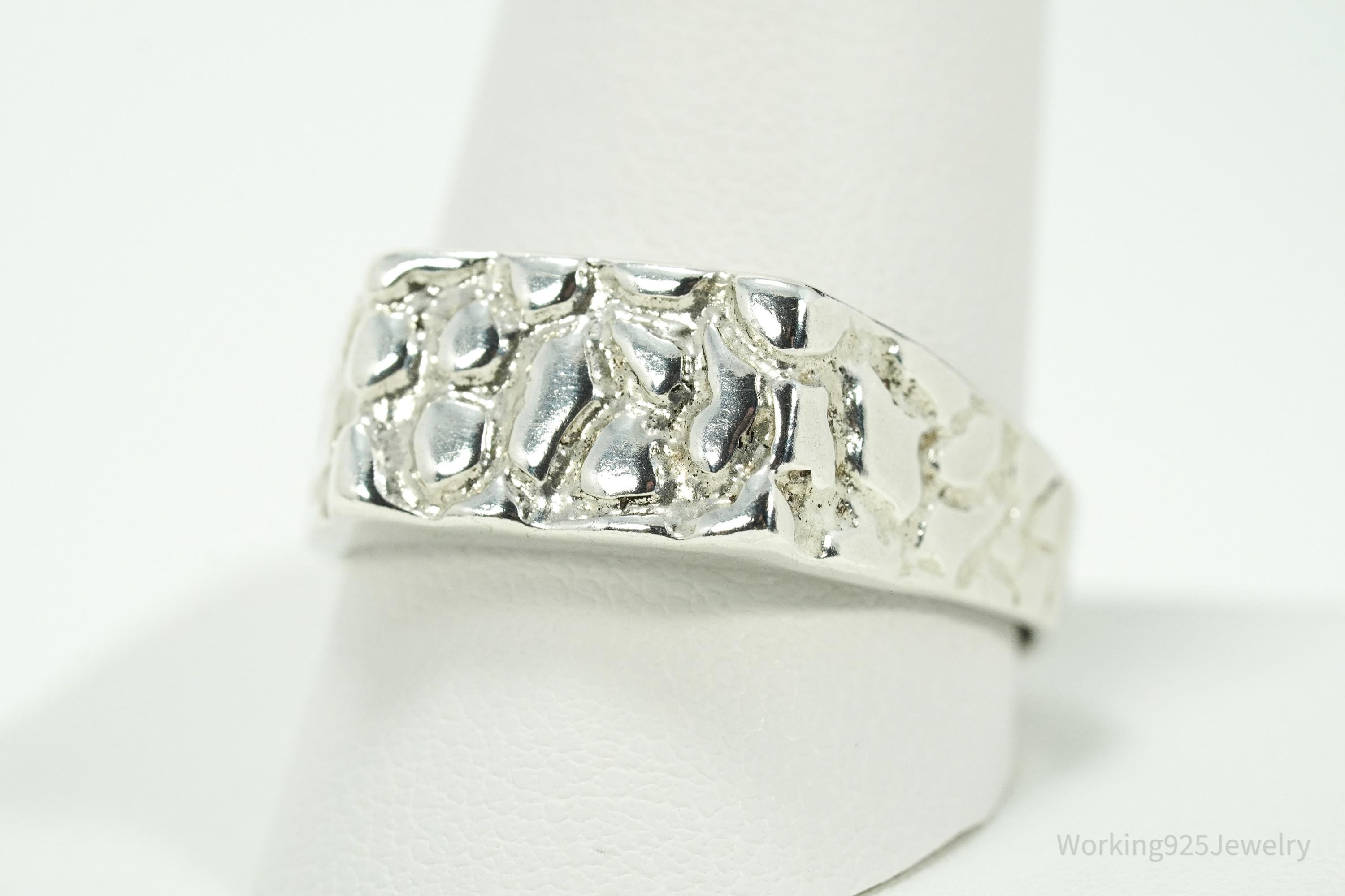Vintage Nugget Style Sleek Sterling Silver Ring - Size 12.25
