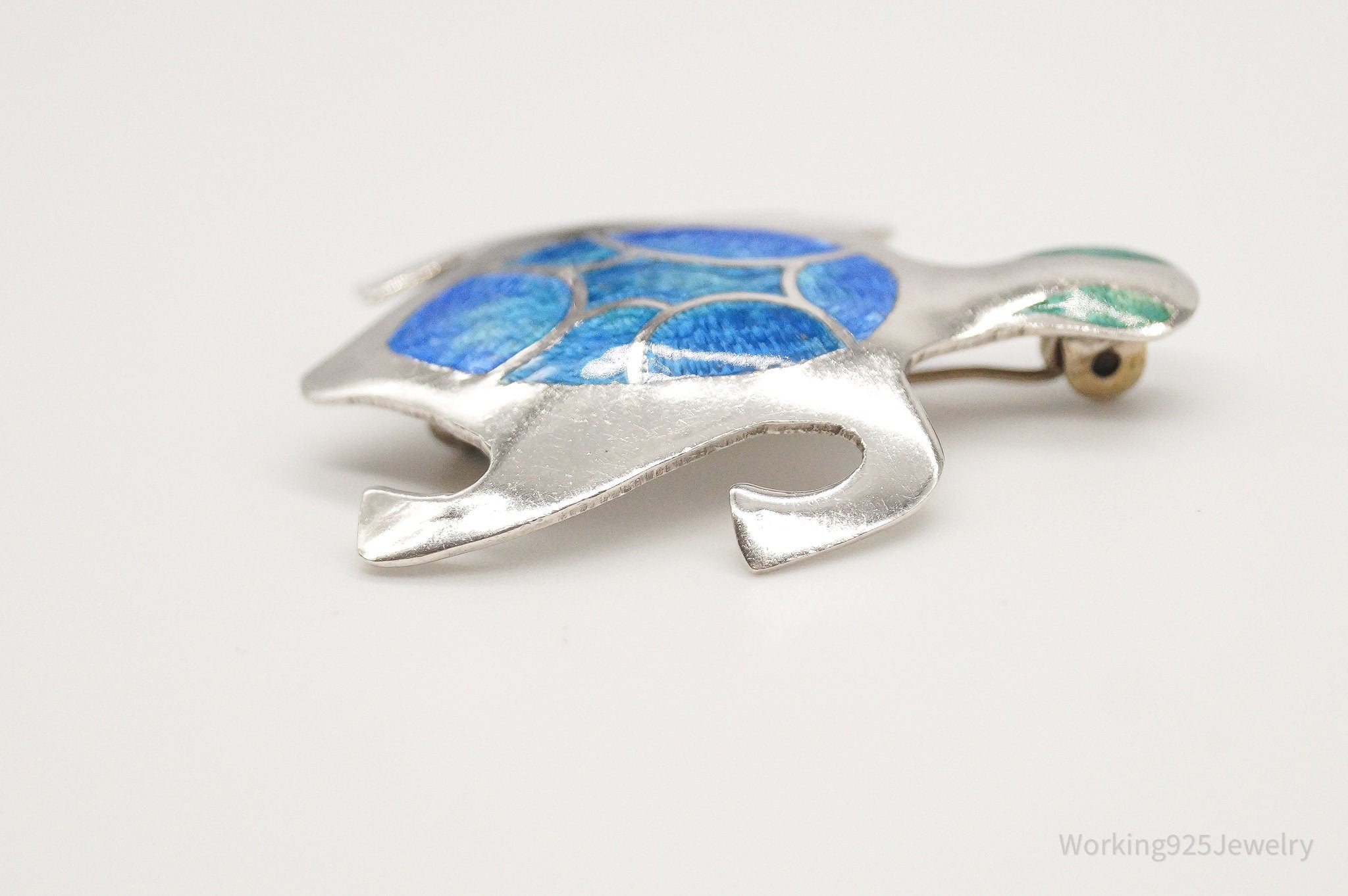 Vintage Southwest Sea Turtle Enamel Mexico Sterling Silver Brooch Pin