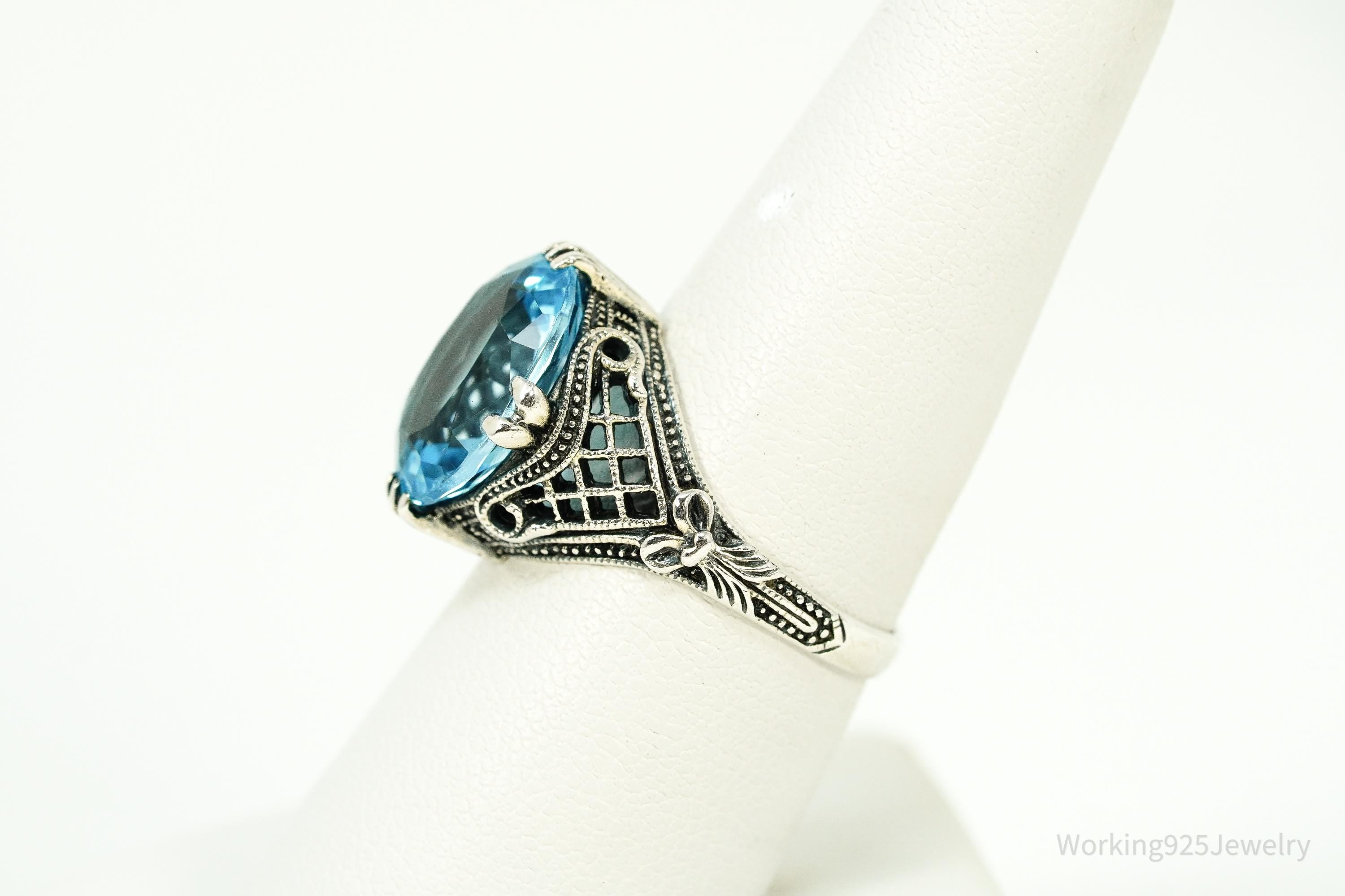 Vintage Blue Topaz Sterling Silver Ring - Size 7.75