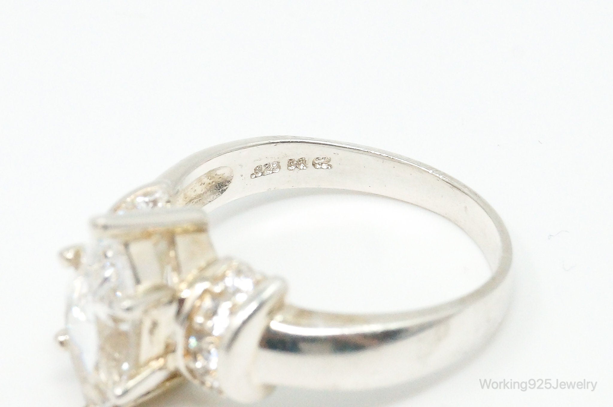 Vintage Art Deco Style Cubic Zirconia Sterling Silver Ring - Size 8