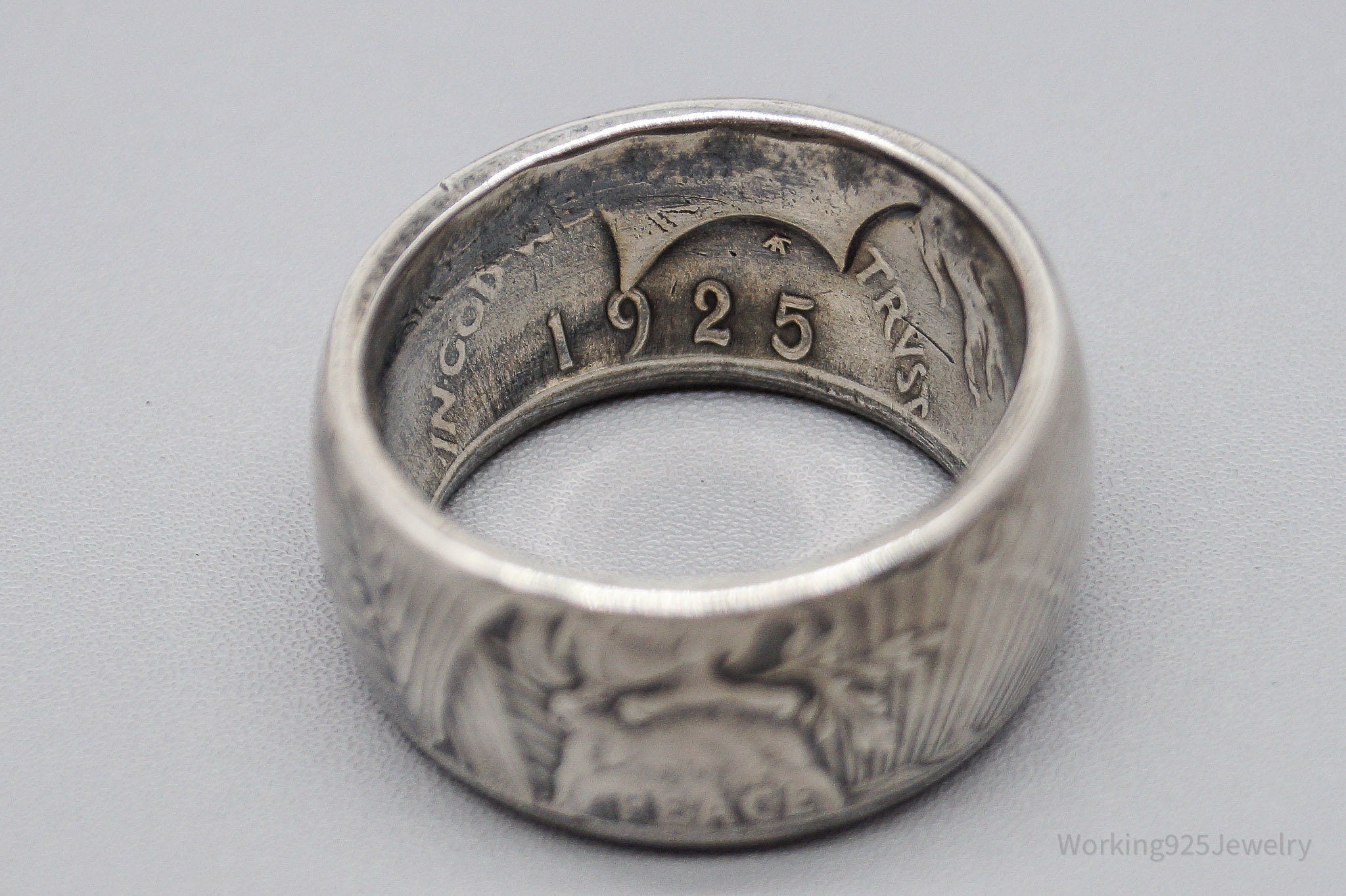 Vintage 1925 Peace Dollar Coin Silver Ring - Size 11.5