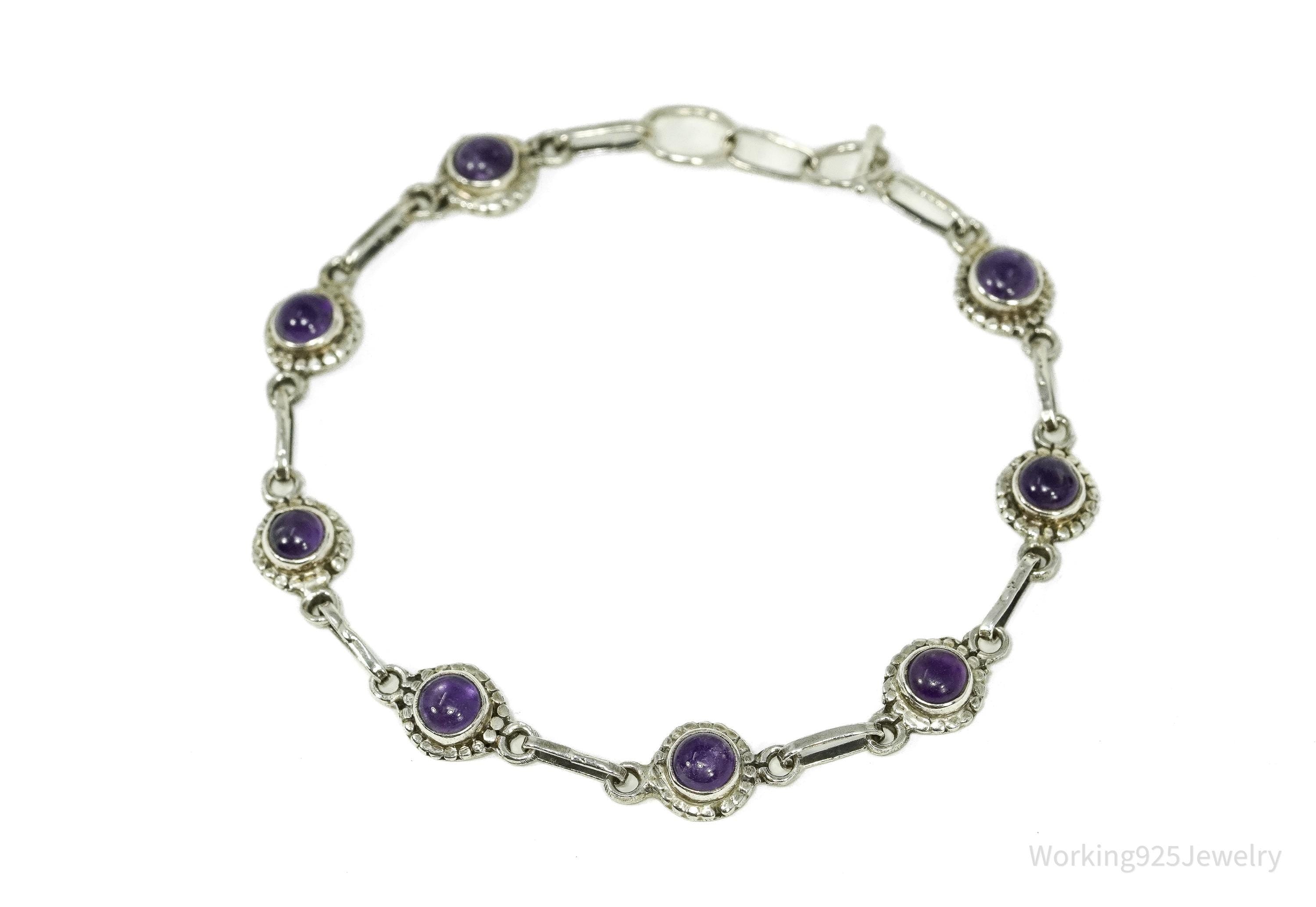 Vintage Amethyst Sterling Silver Toggle Bracelet 7 5/8"