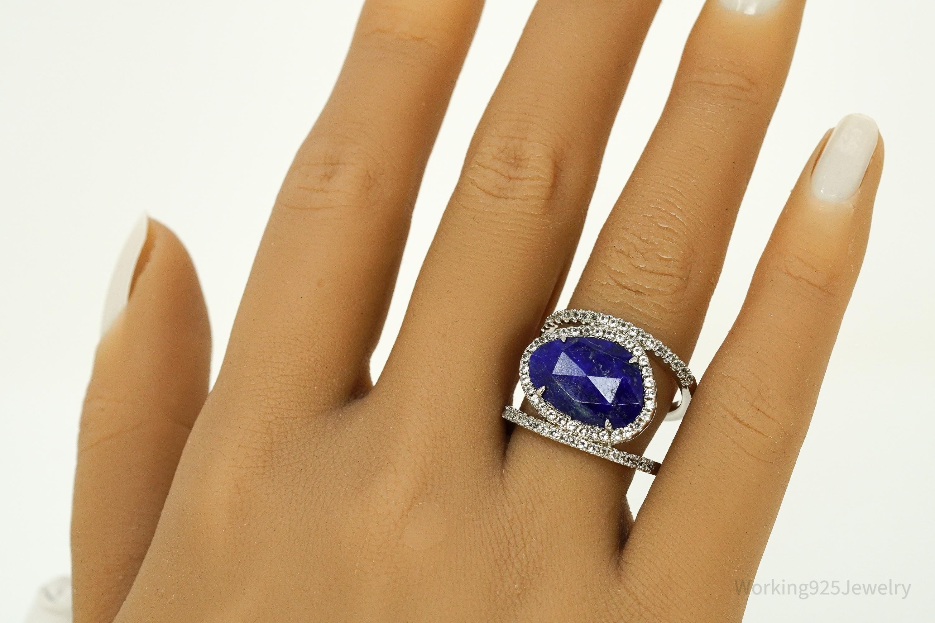 Vintage JCM Lapis Lazuli & Cubic Zirconia Sterling Silver Ring - Size 8
