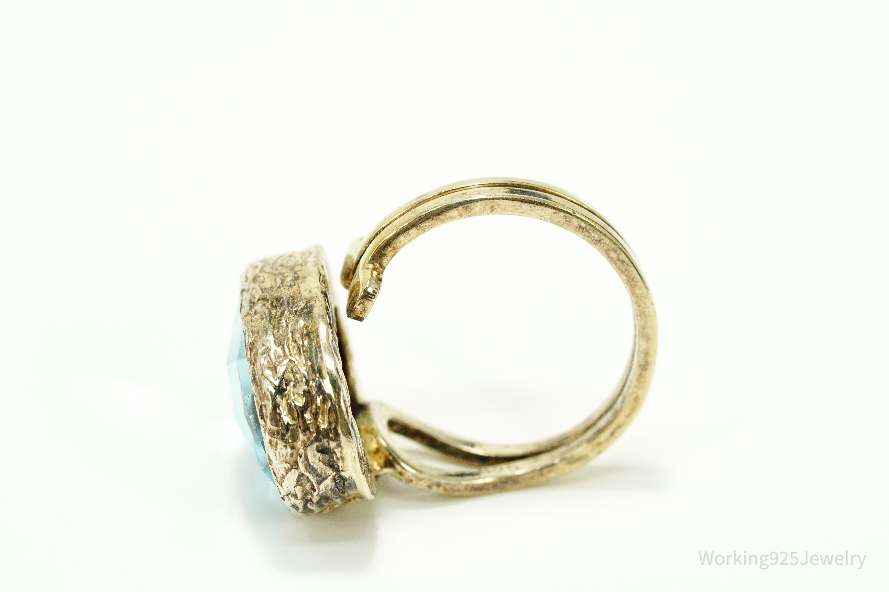 Vintage Blue Stone Gold Vermeil Sterling Silver Ring - Size 6.75 Adjustable