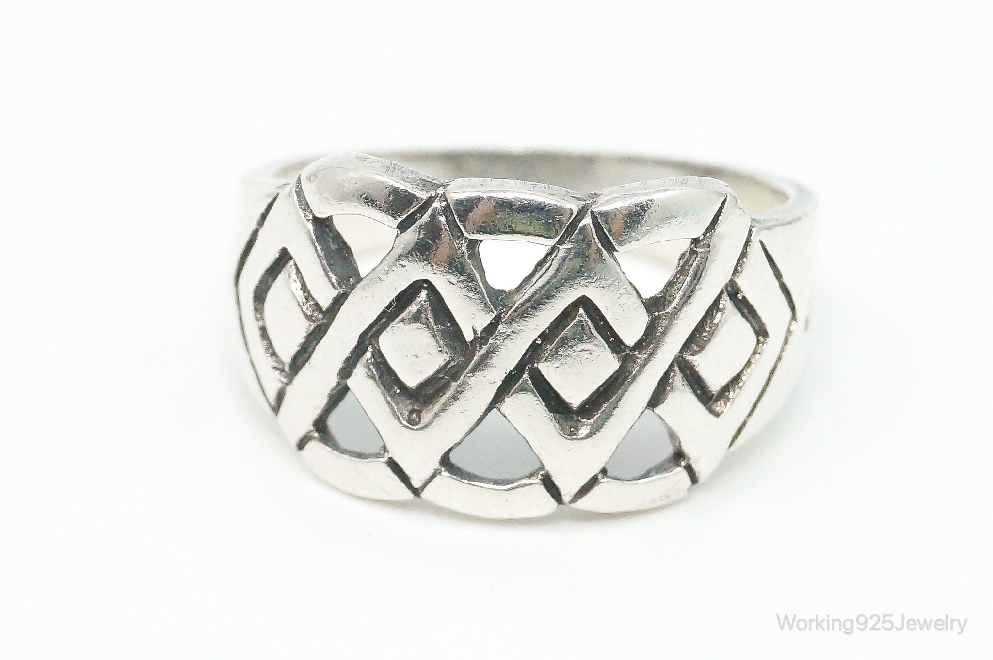 Vintage Knots Design Sterling Silver Band Ring - Size 7.75