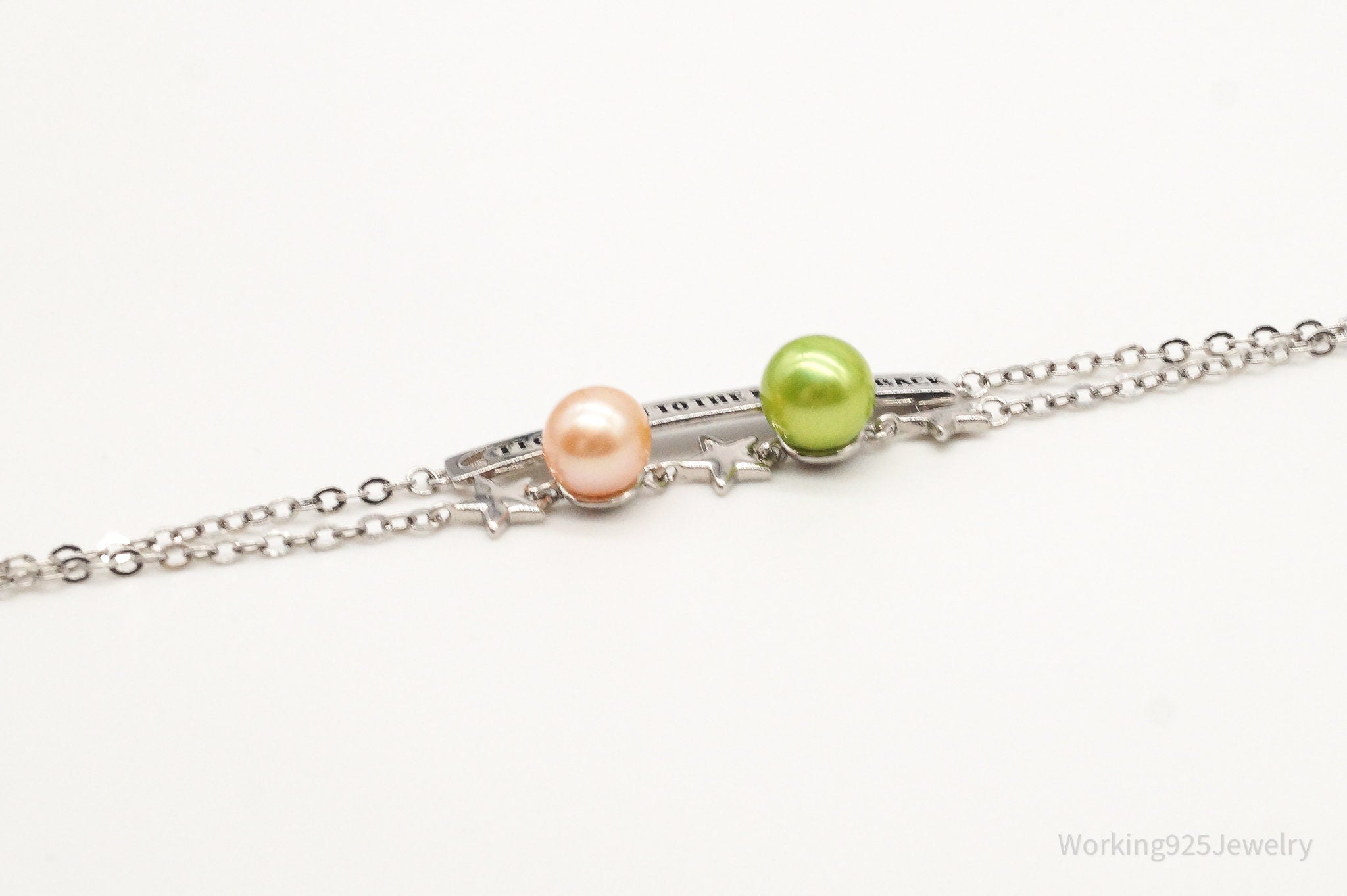 Designer "I love you to the moon & Back" Pearl Sterling Silver Bracelet