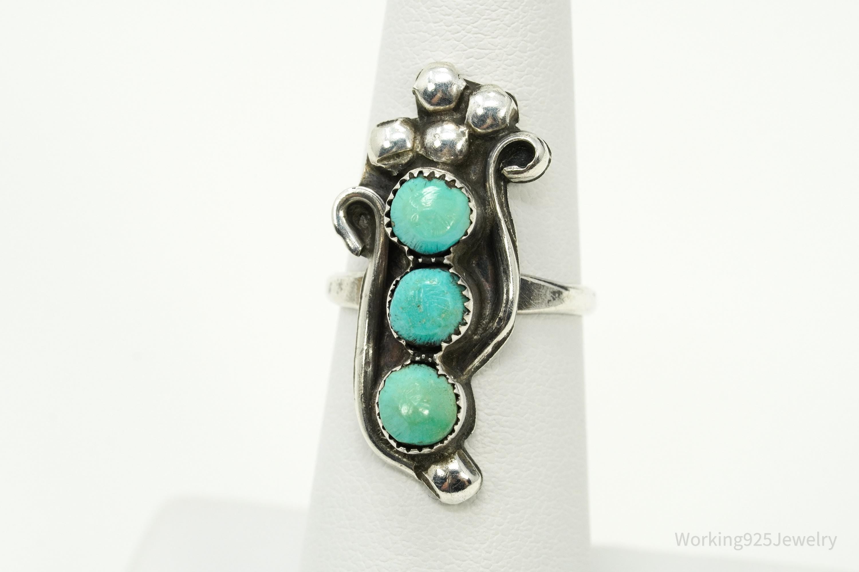 Vintage Native American Turquoise Unsigned Silver Ring - Size 6