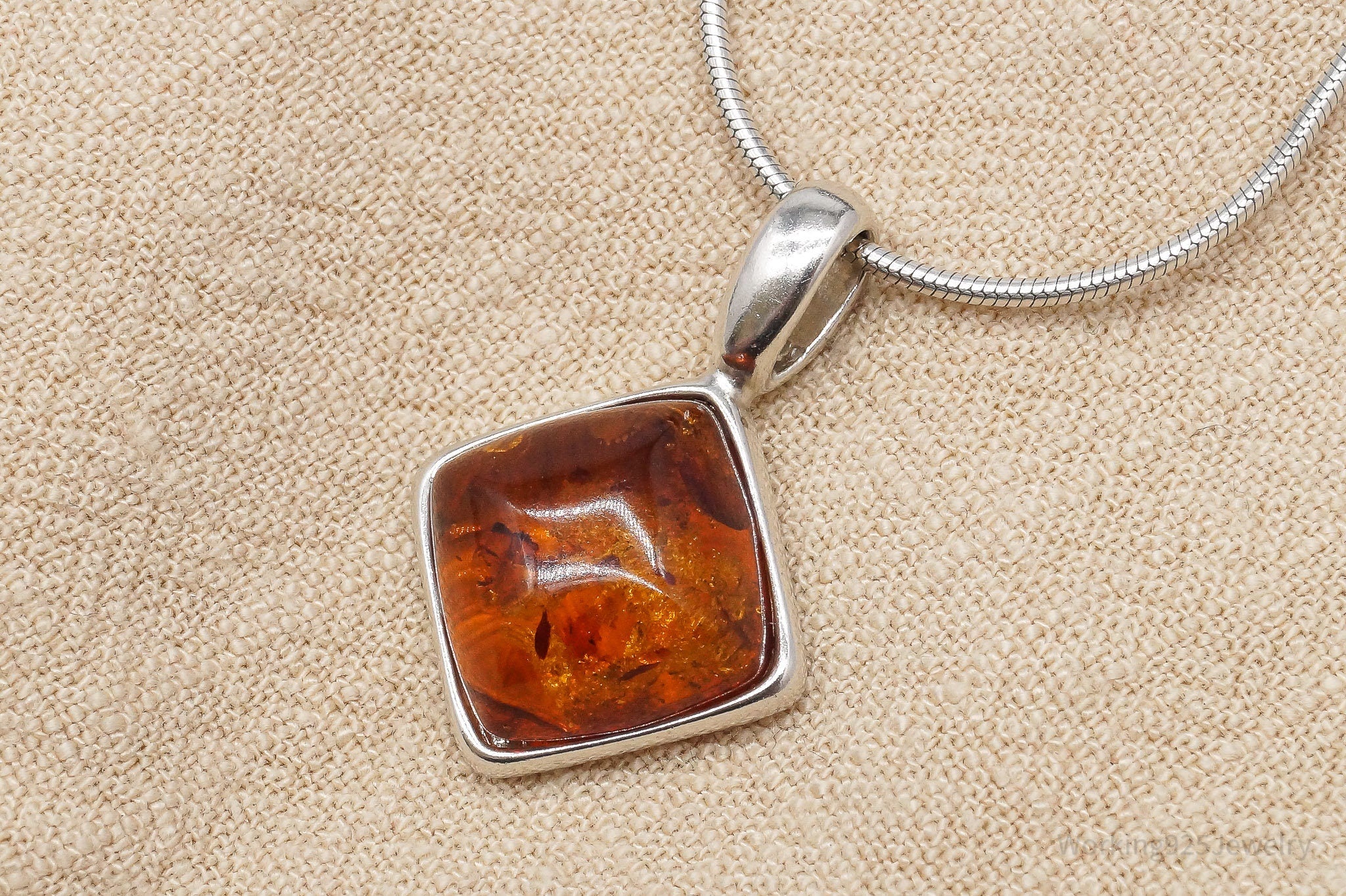 Vintage Amber Sterling Silver Chain Necklace - 16"