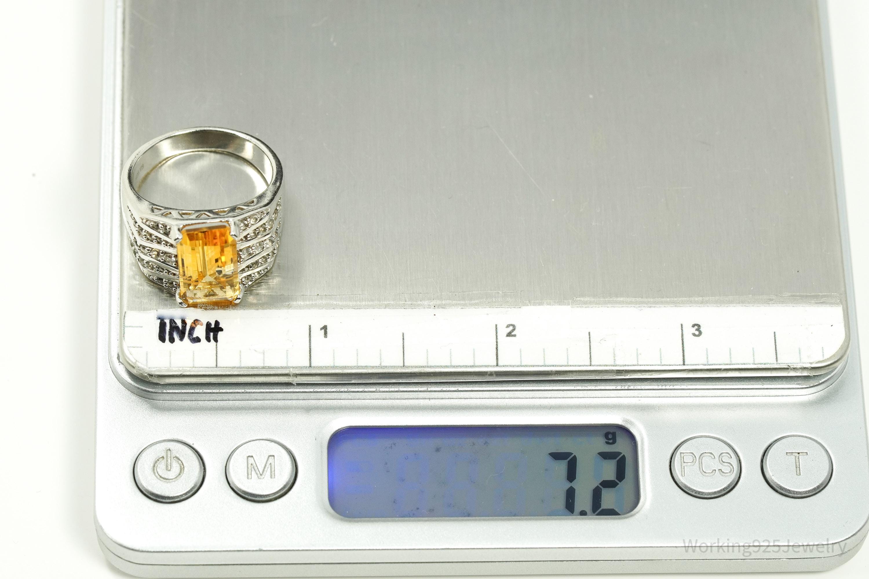 Vintage V3 Citrine & White Topaz Sterling Silver Ring - Size 9.25
