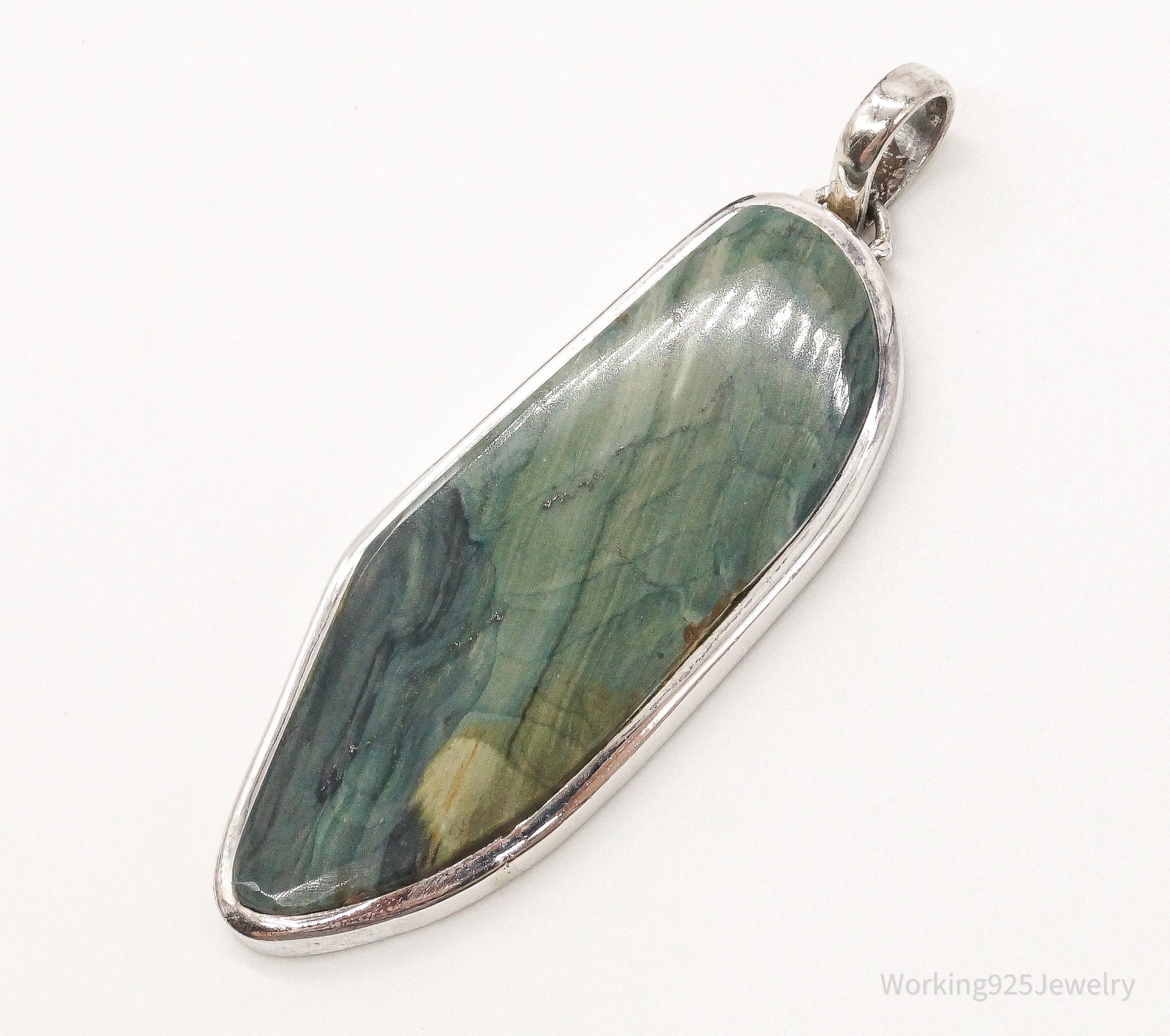 Vintage Large Jasper Sterling Silver Pendant