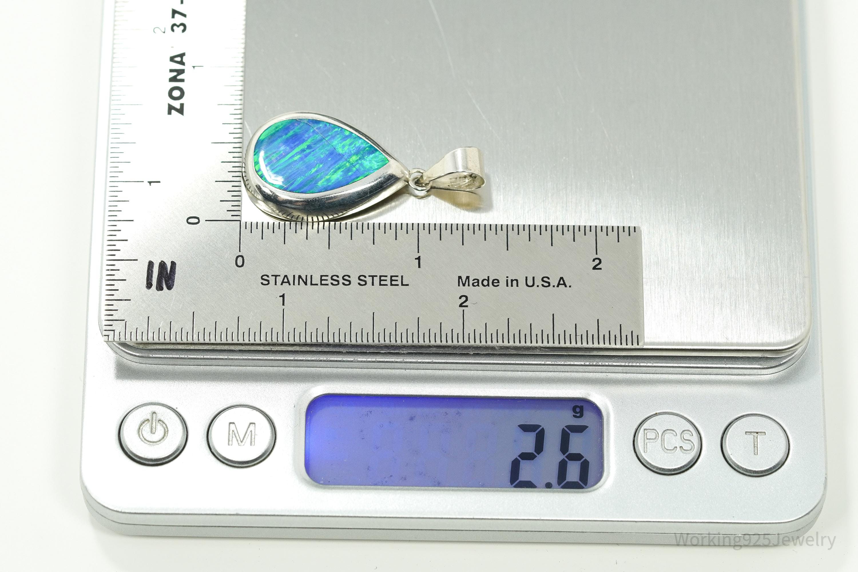 Vintage Opal Inlay Mexico 950 Silver Pendant
