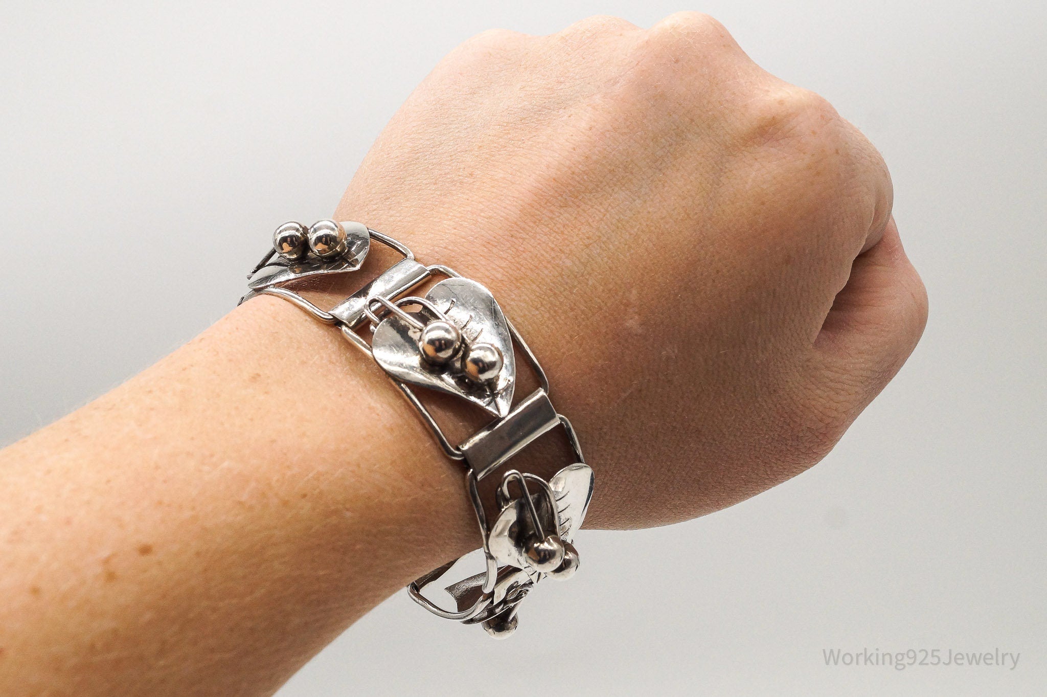 Vintage Mexico Modernist Leaves Sterling Silver Bracelet