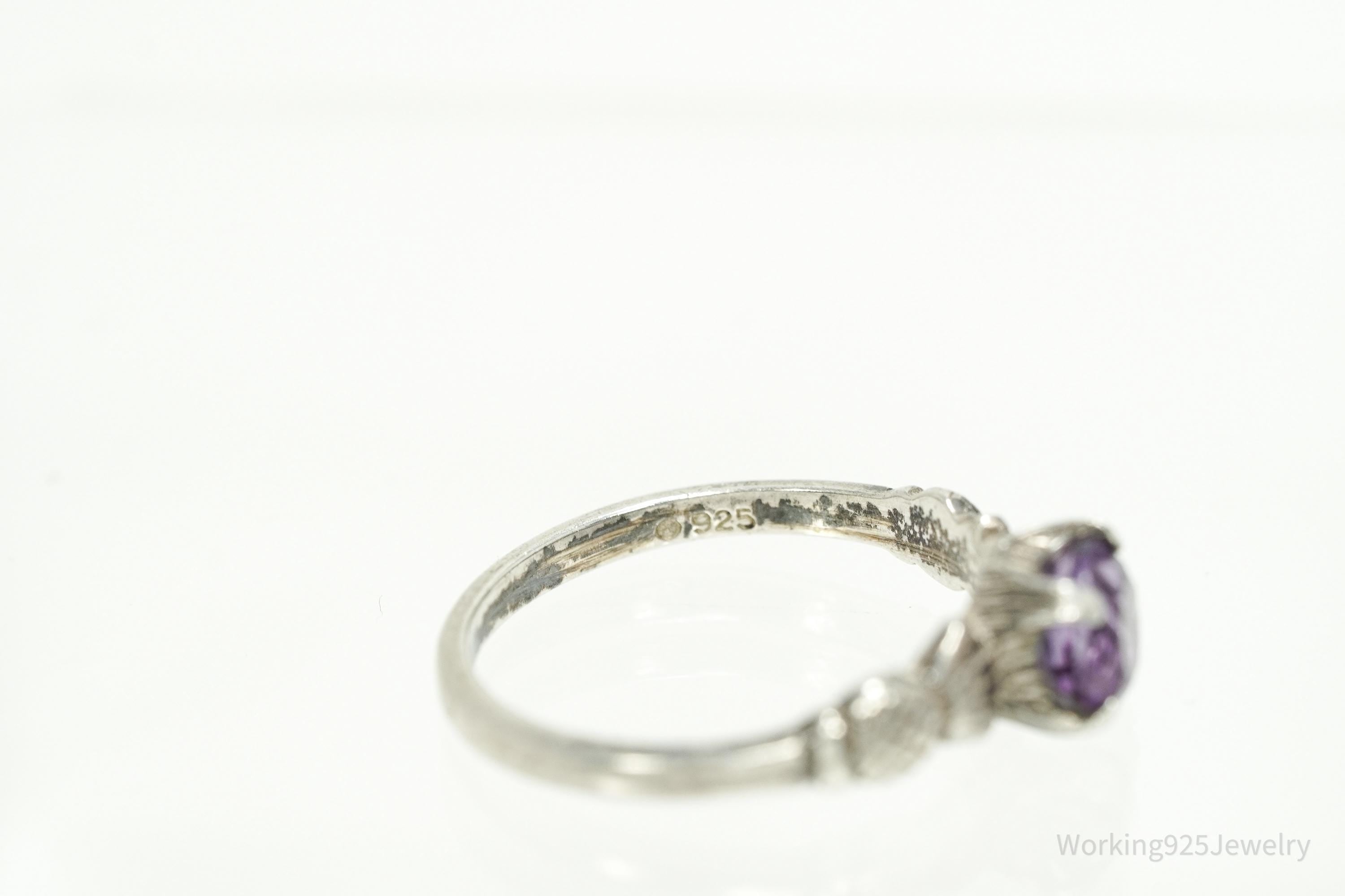 Vintage Amethyst Scottish Thistle Sterling Silver Ring - Size 7