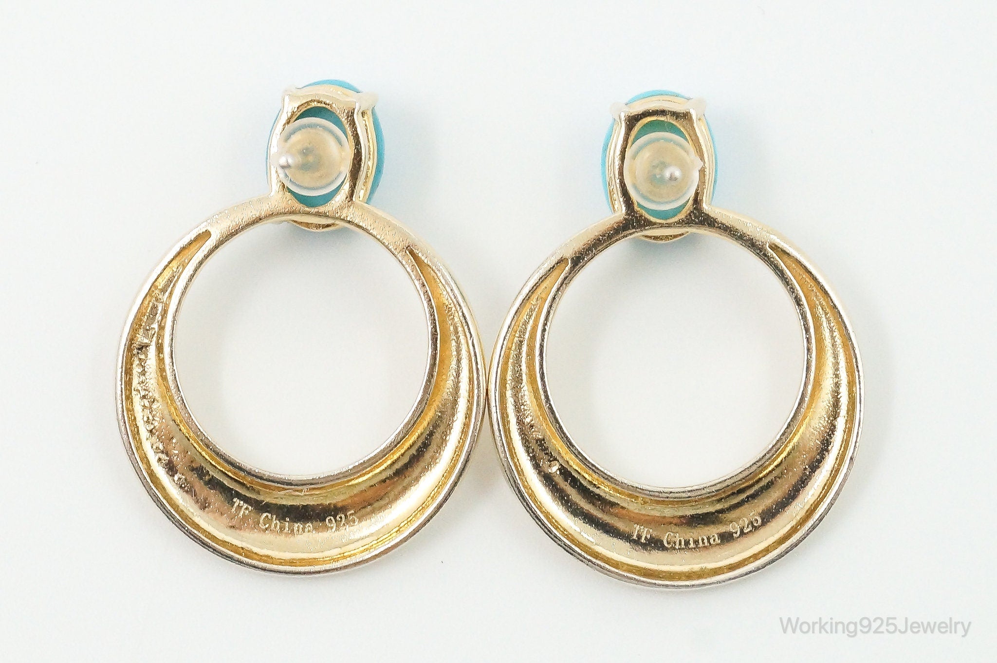 Vintage Turquoise Gold Vermeil Sterling Silver Earrings Set