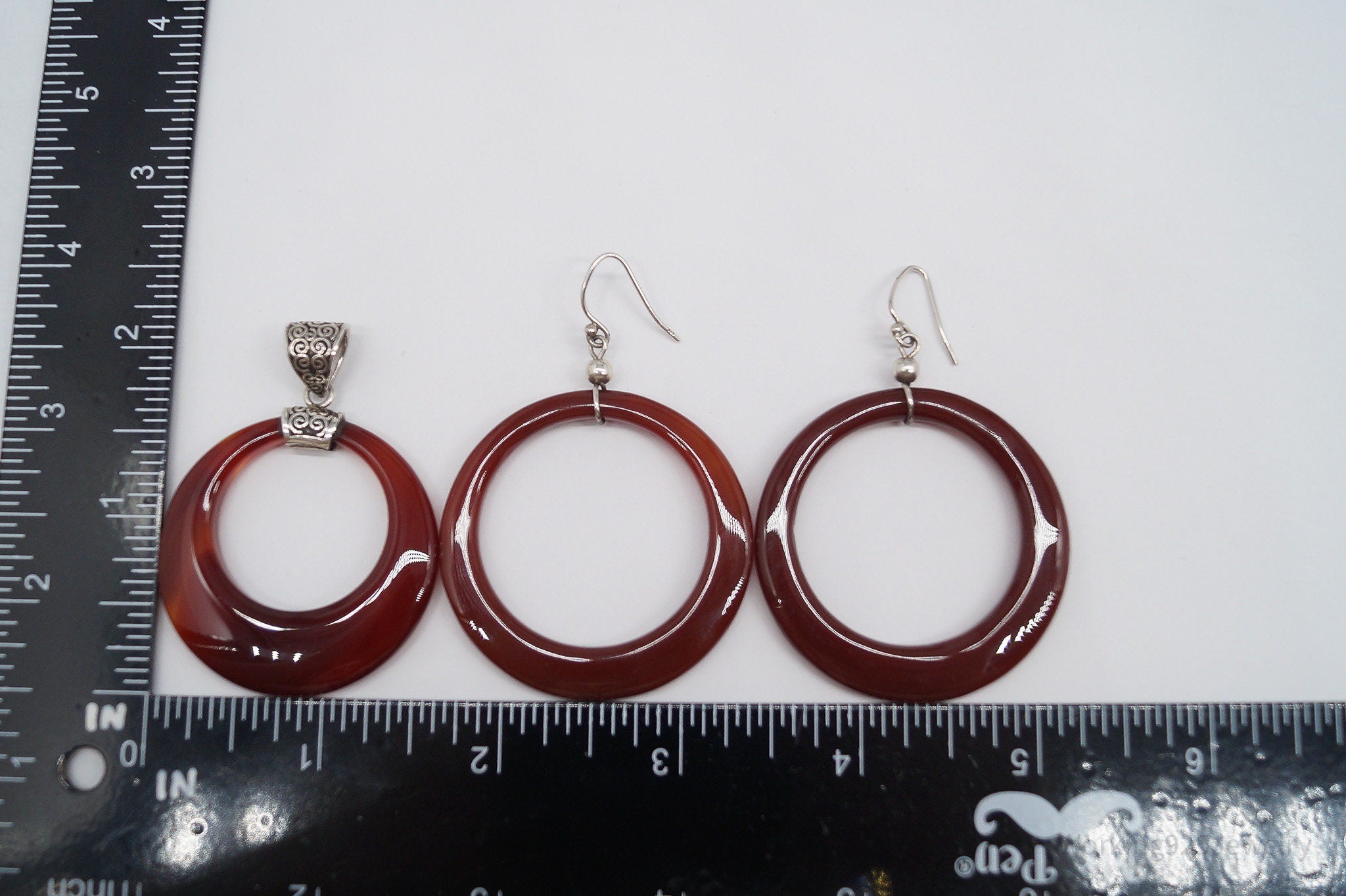 Vintage Carnelian Sterling Silver Earrings & Pendant Set