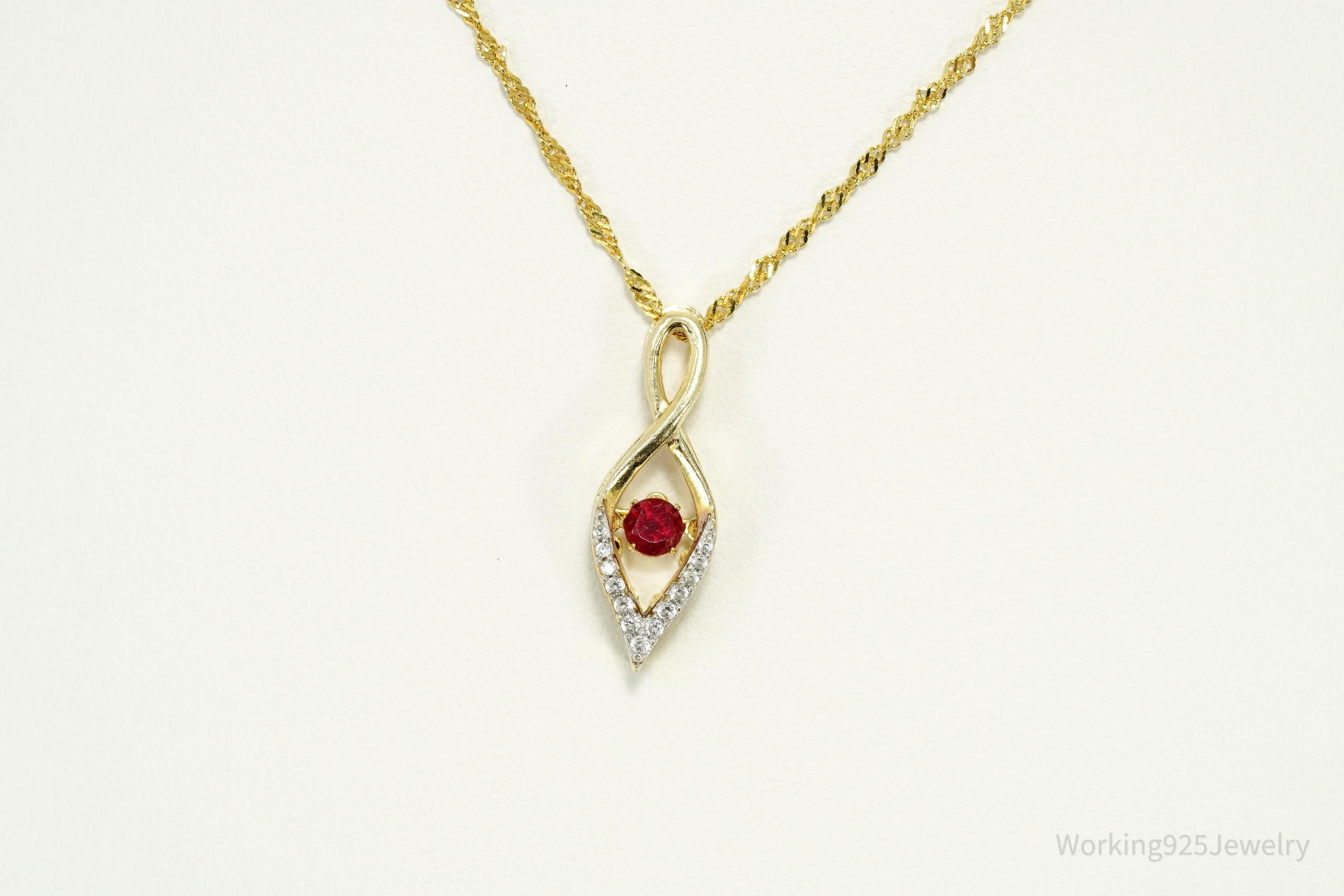Vintage Ruby & White Sapphire Gold Plated Sterling Silver Necklace 19"