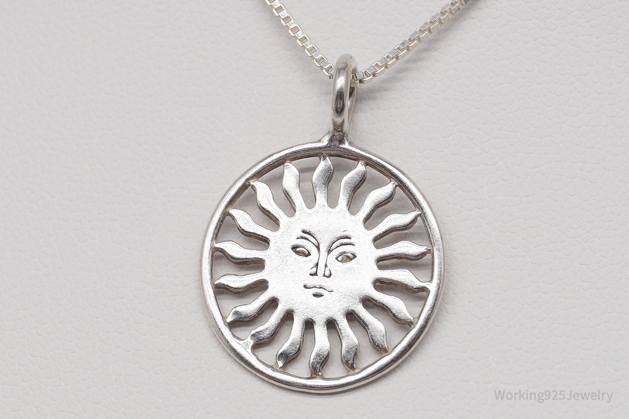 Vintage Sun Face Sterling Silver Necklace 16"