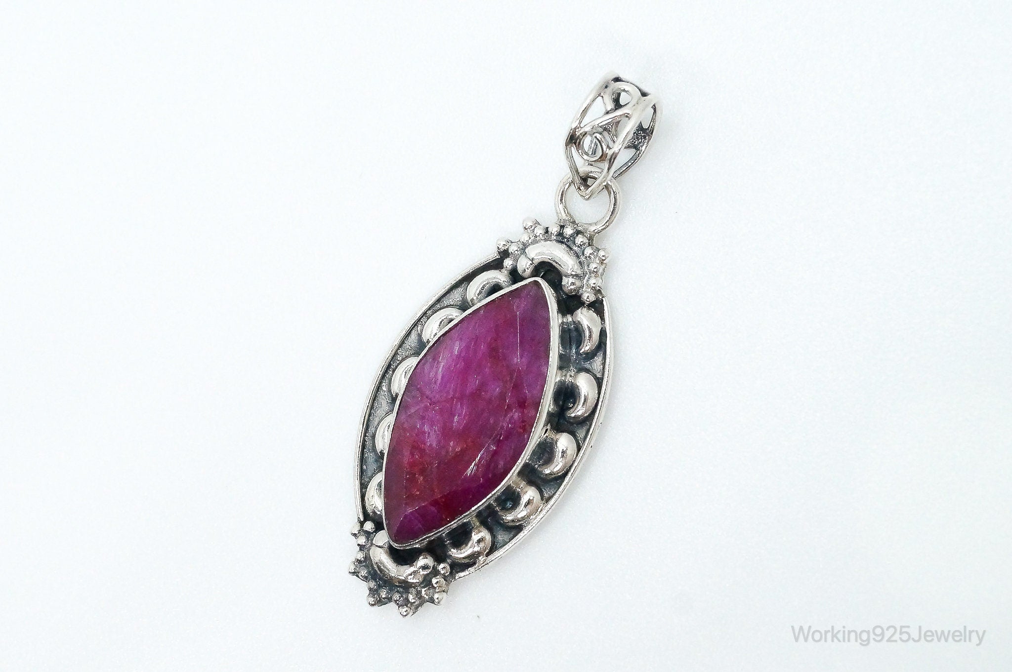 Vintage Large Natural Ruby Sterling Silver Pendant