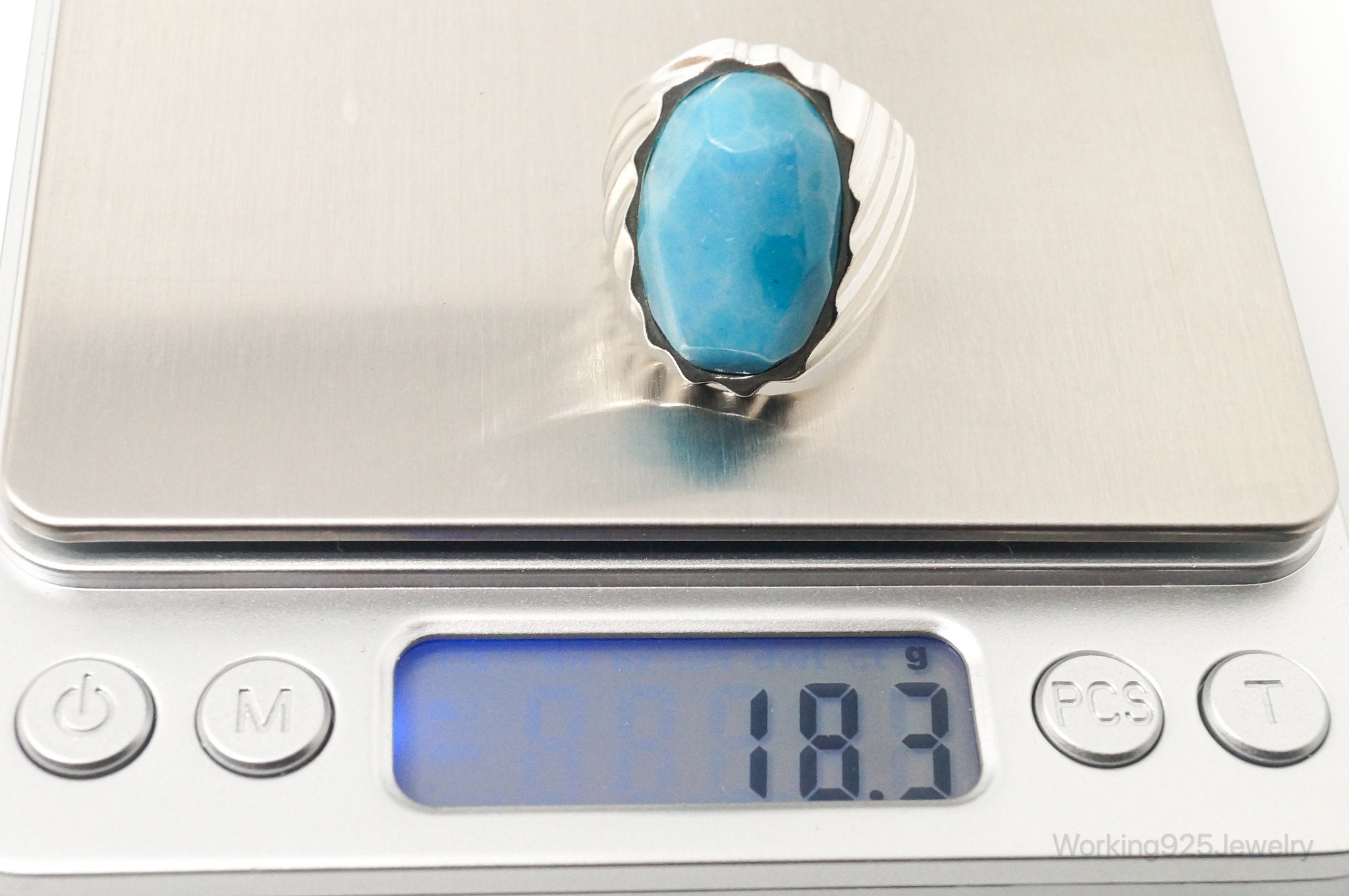 Vintage Mexico Blue Larimar Modern Sterling Silver Ring - Sz 10.5