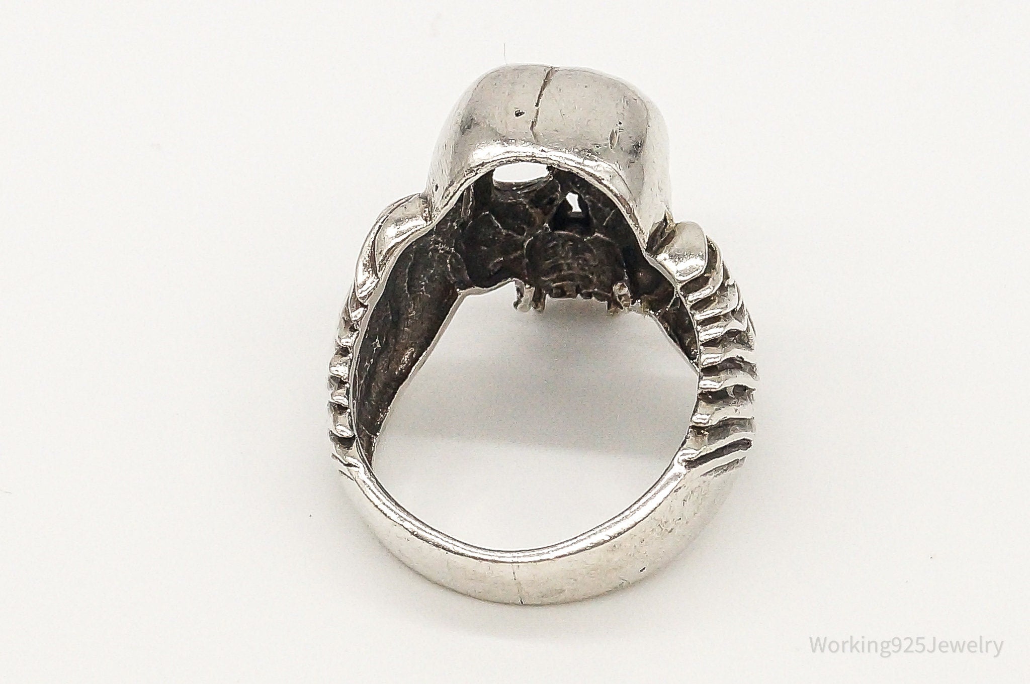 Vintage Skull & Wings Sterling Silver Ring - Size 9.5