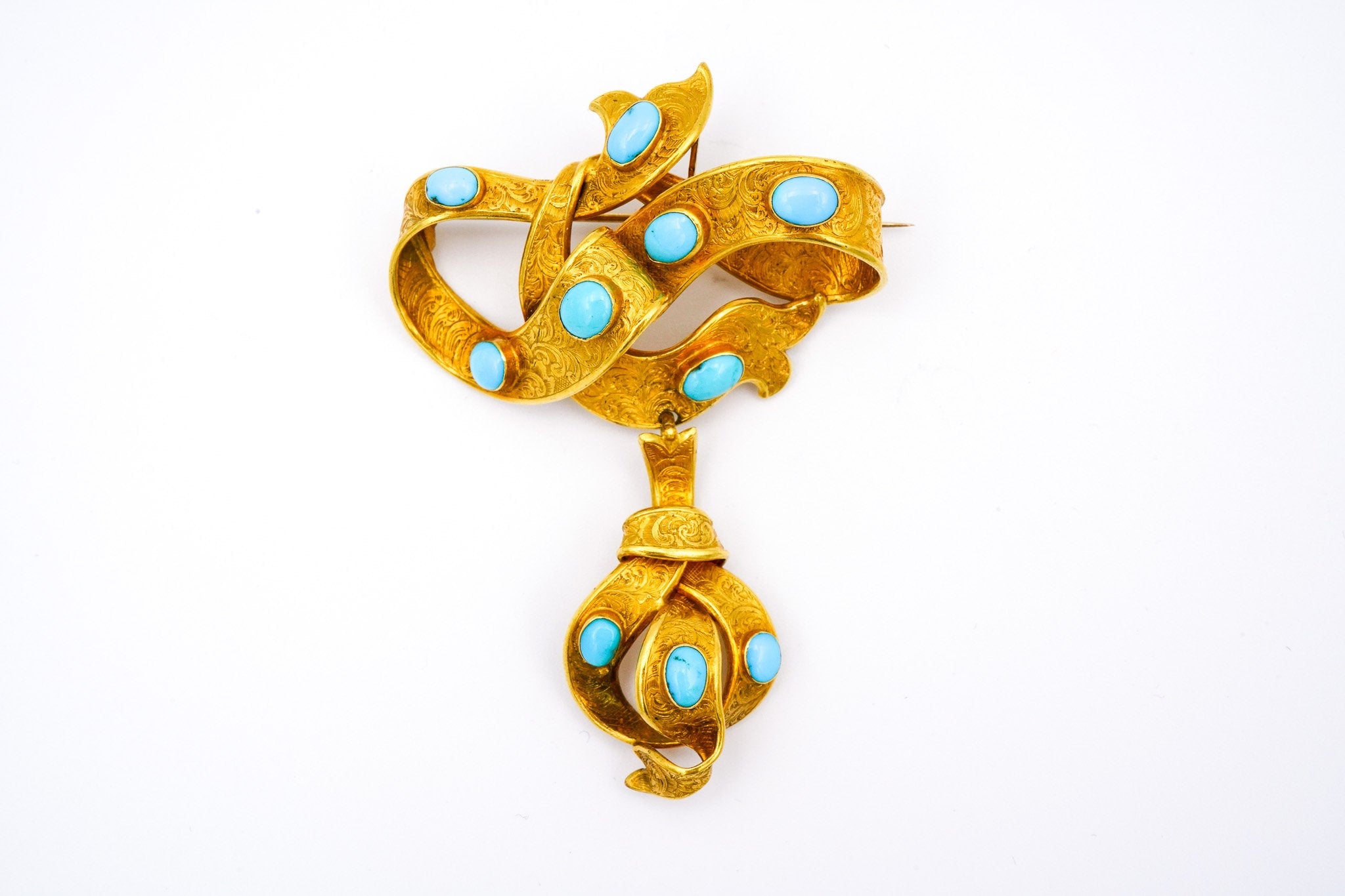 Victorian 18K Yellow Gold & Turquoise Cabochon Brooch