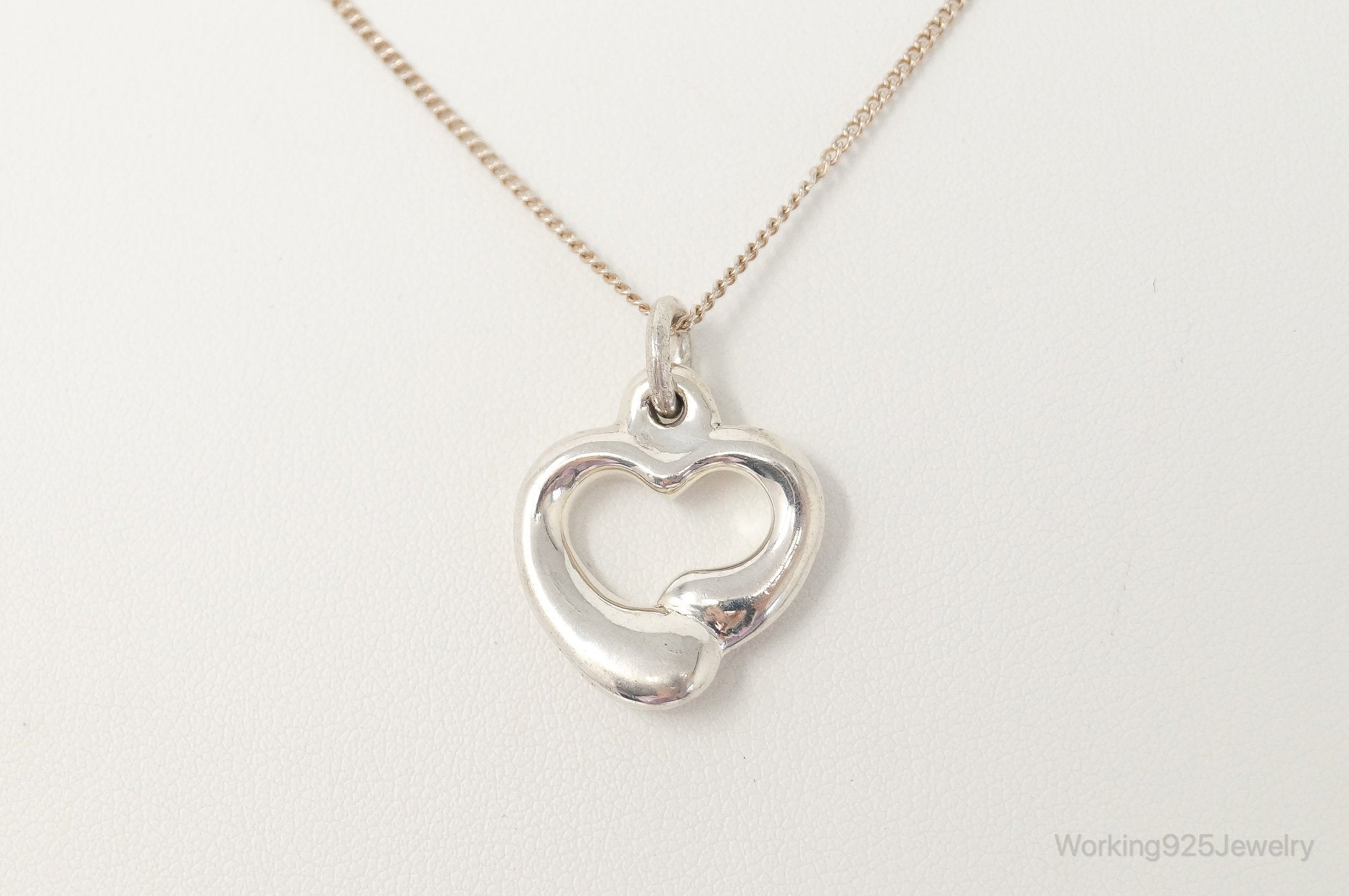 Vintage Puffy Hollow Heart Sterling Silver Necklace