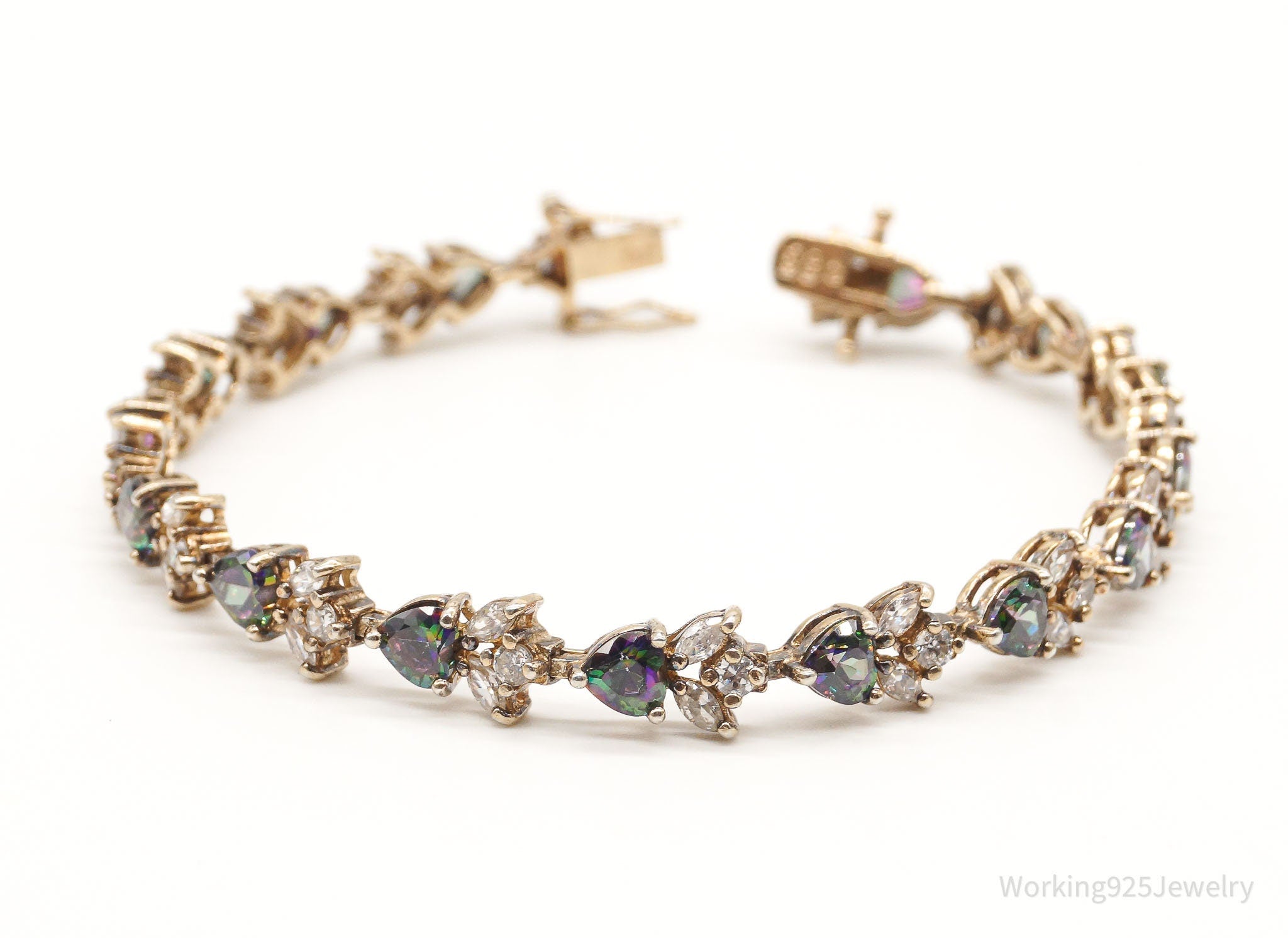 Vintage Mystic Topaz Cubic Zirconia Gold Vermeil Sterling Silver Bracelet