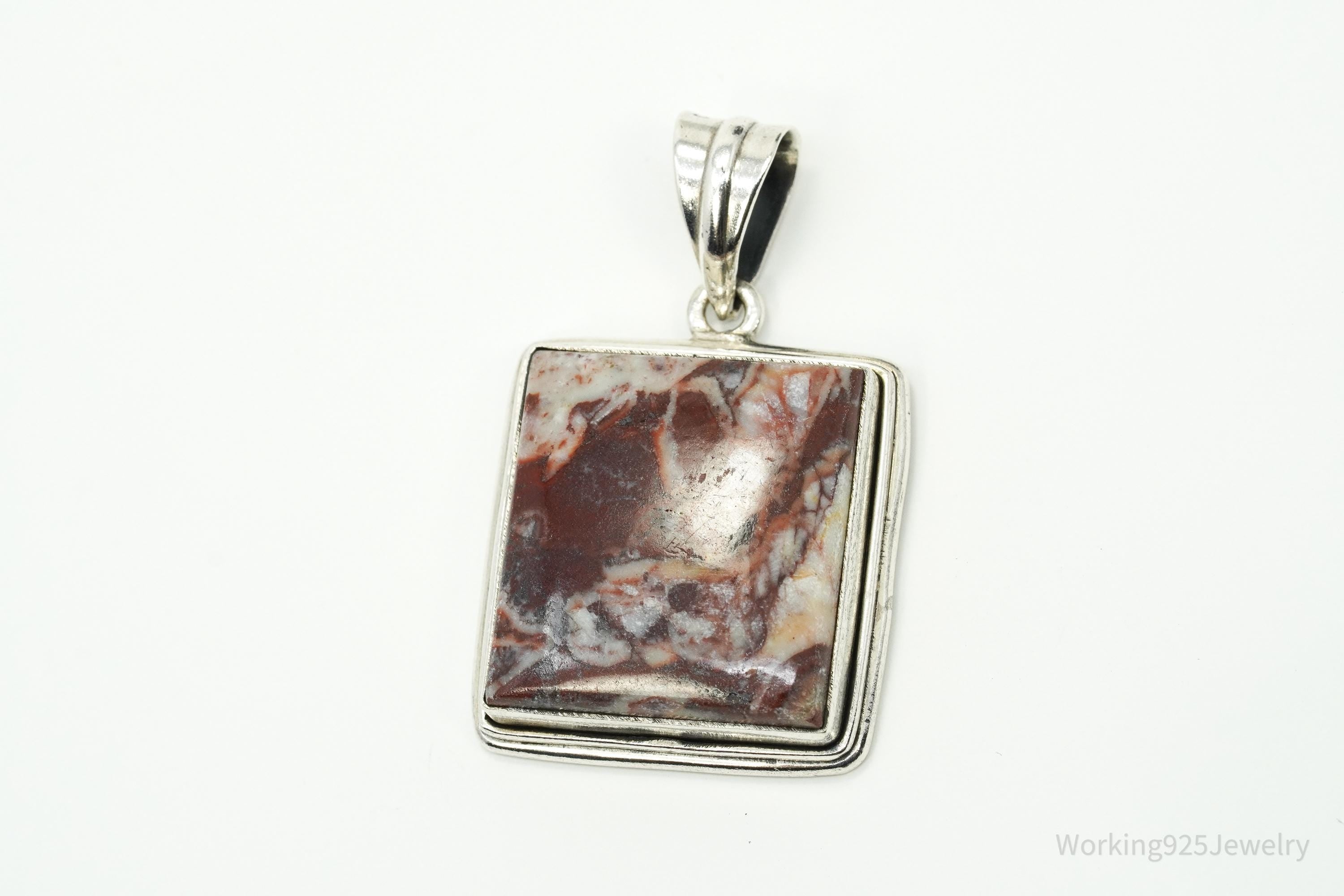 Vintage Copper Agate Sterling Silver Necklace Pendant