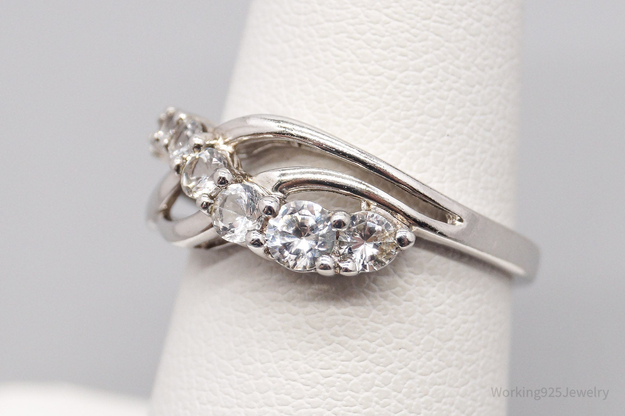 Vintage SUN White Sapphire Sterling Silver Ring - Size 6.75