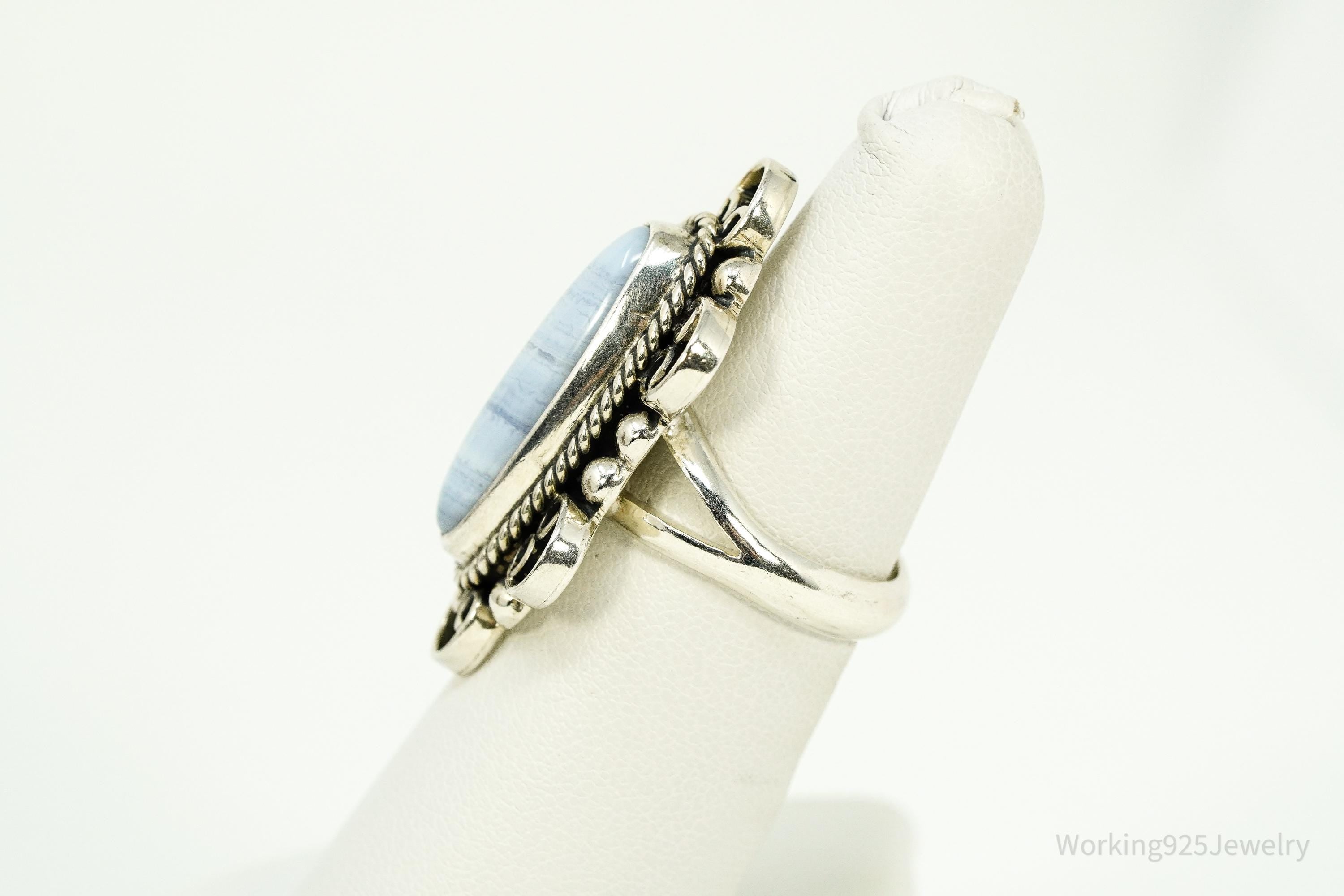 Vintage Mexico CII Blue Lace Agate Sterling Silver Ring Size 6
