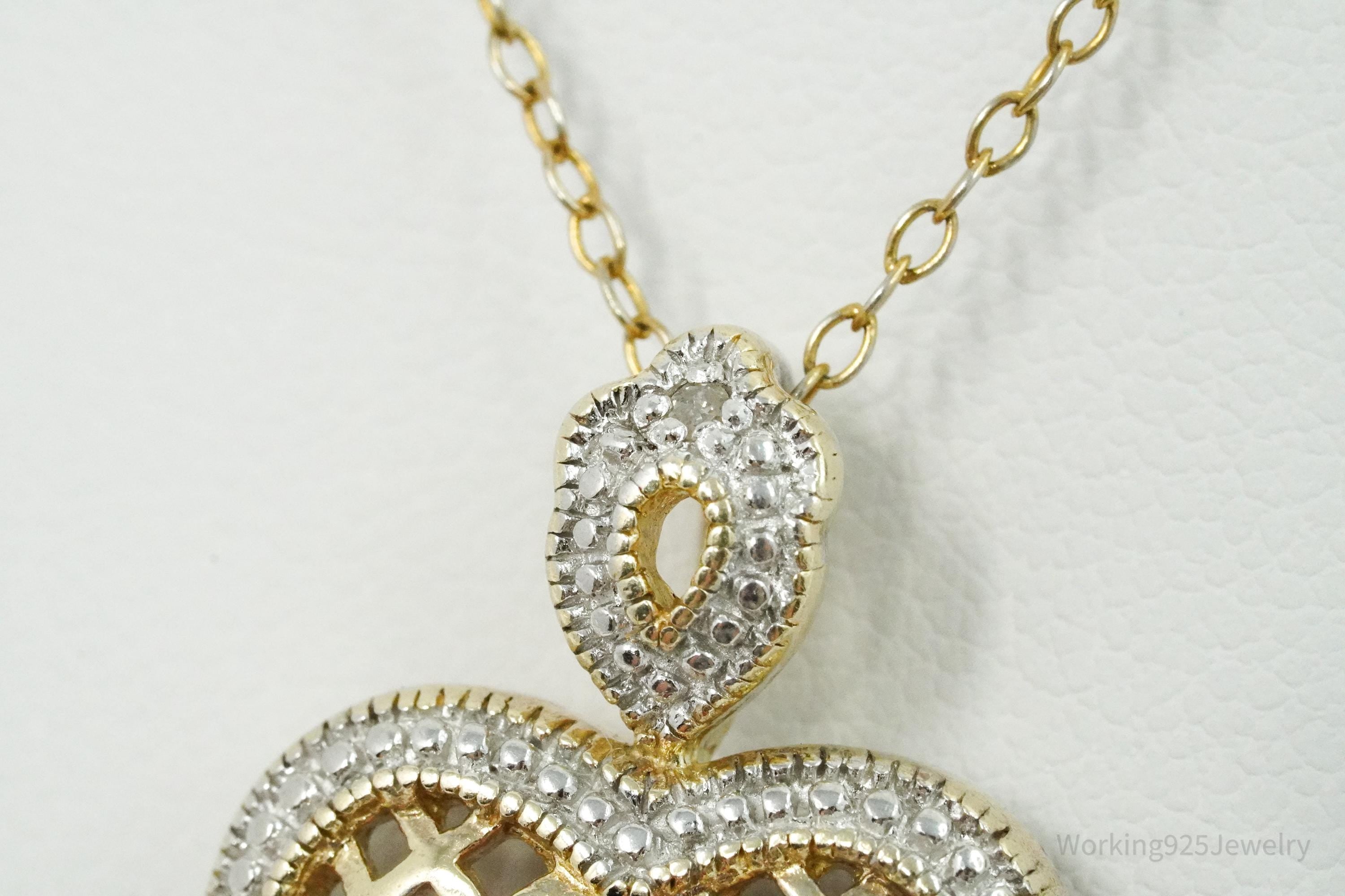 Vintage Ruby & Diamond Gold Over Sterling Silver Heart Necklace 18"