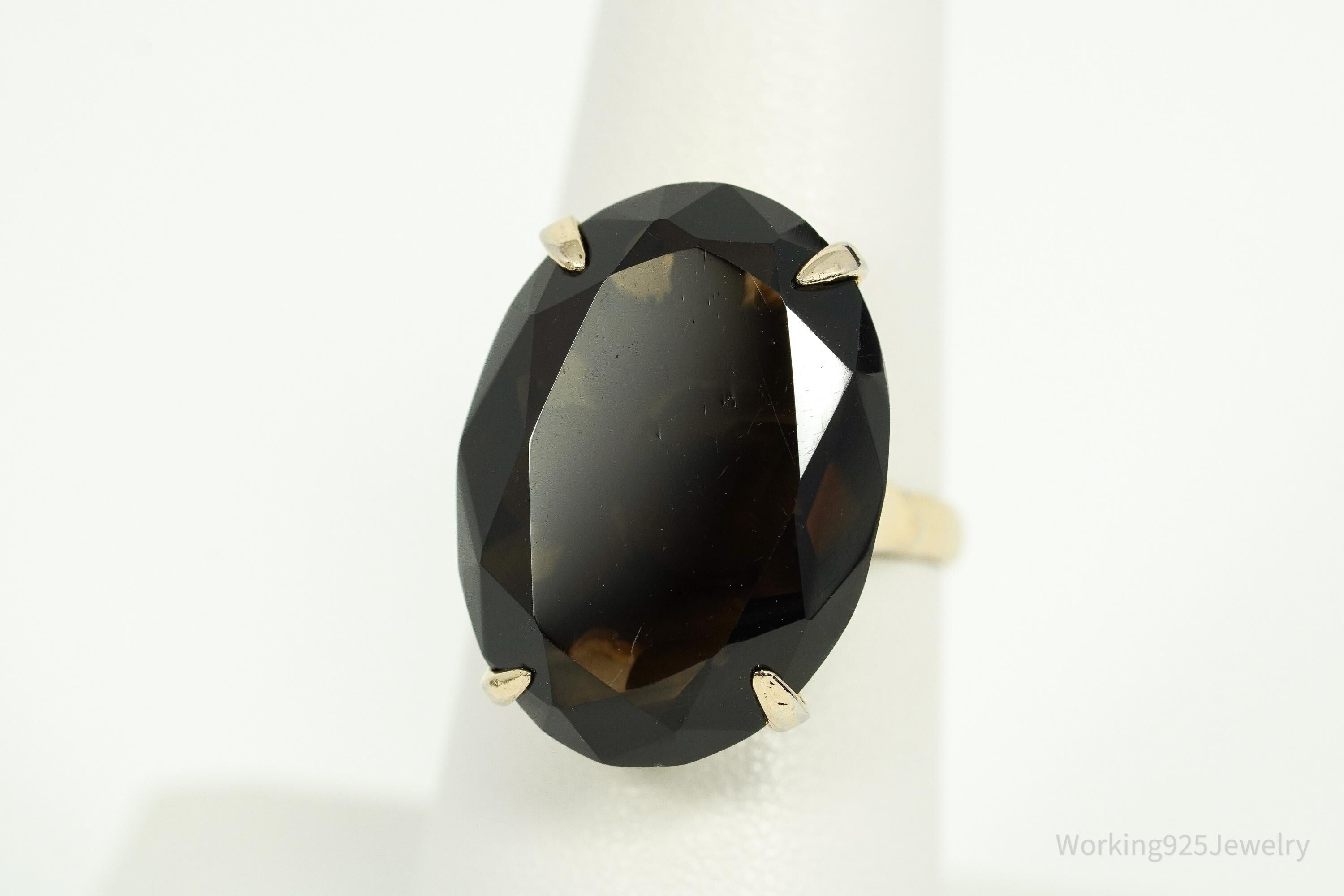 Antique Large Smoky Topaz Gold & Silver Ring - Size 7