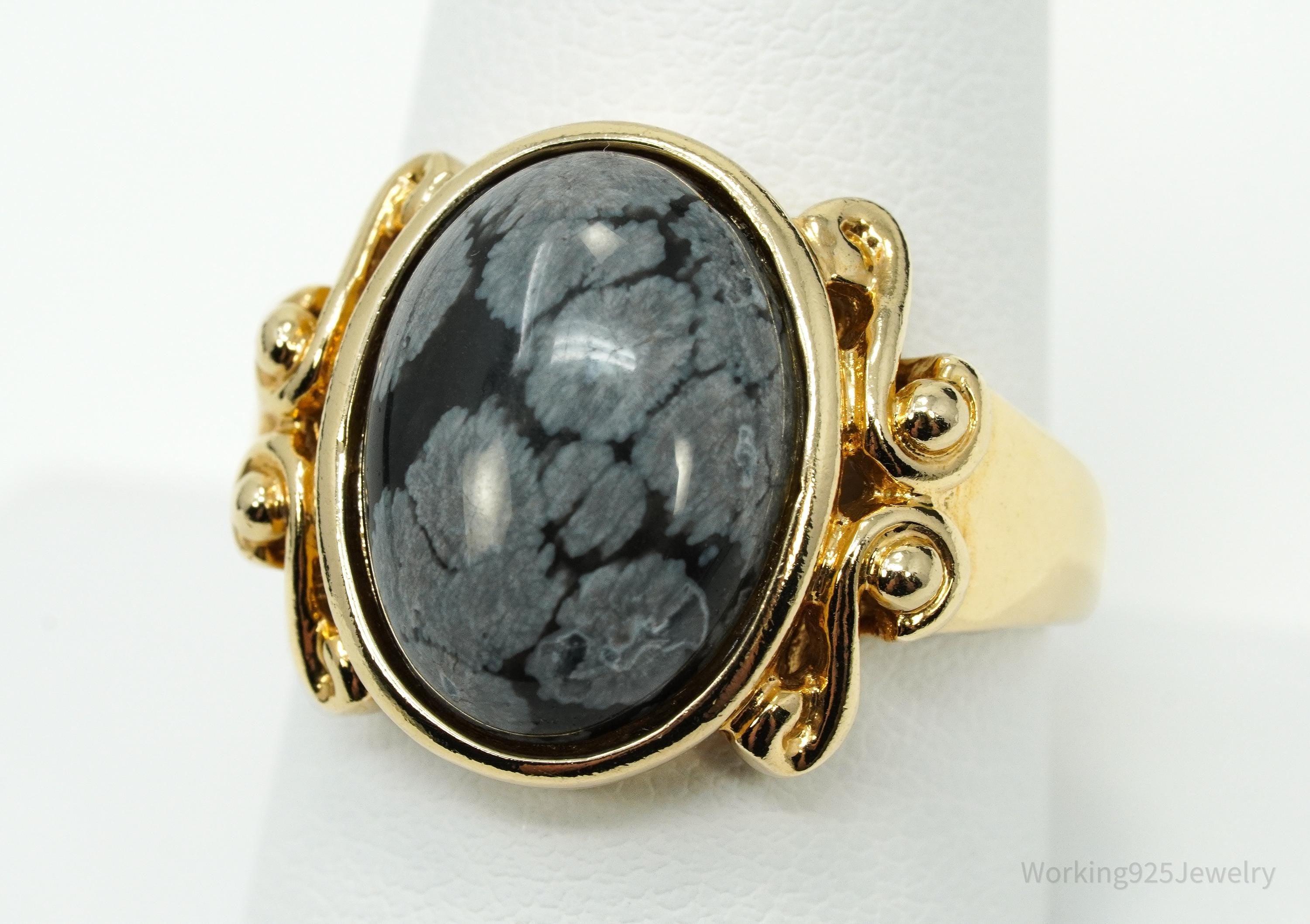 Designer Ross Simons Snowflake Obsidian Gold Over Sterling Silver Ring - SZ 9.75