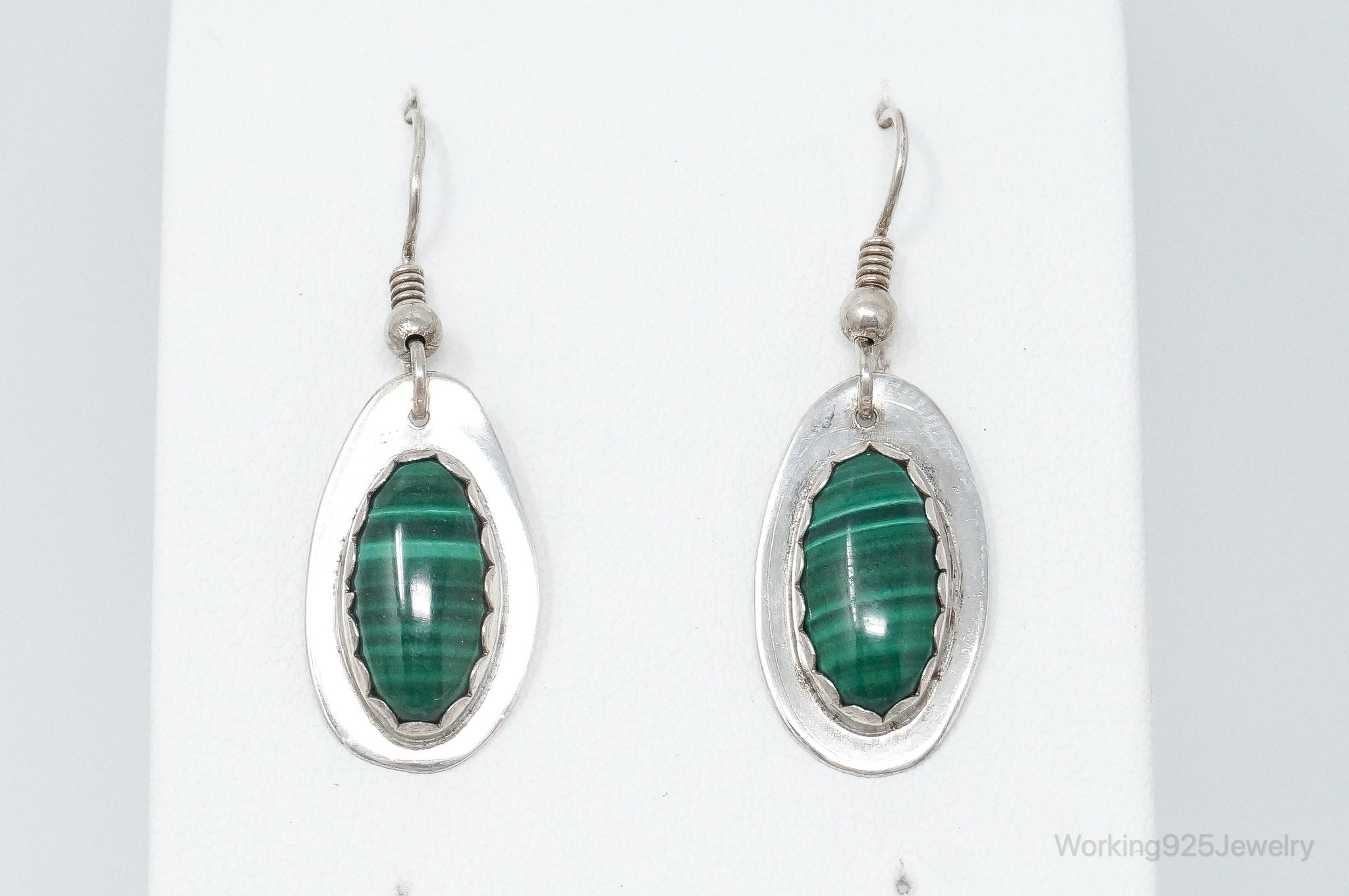 Vintage Native American BKS Malachite Sterling Silver Earrings