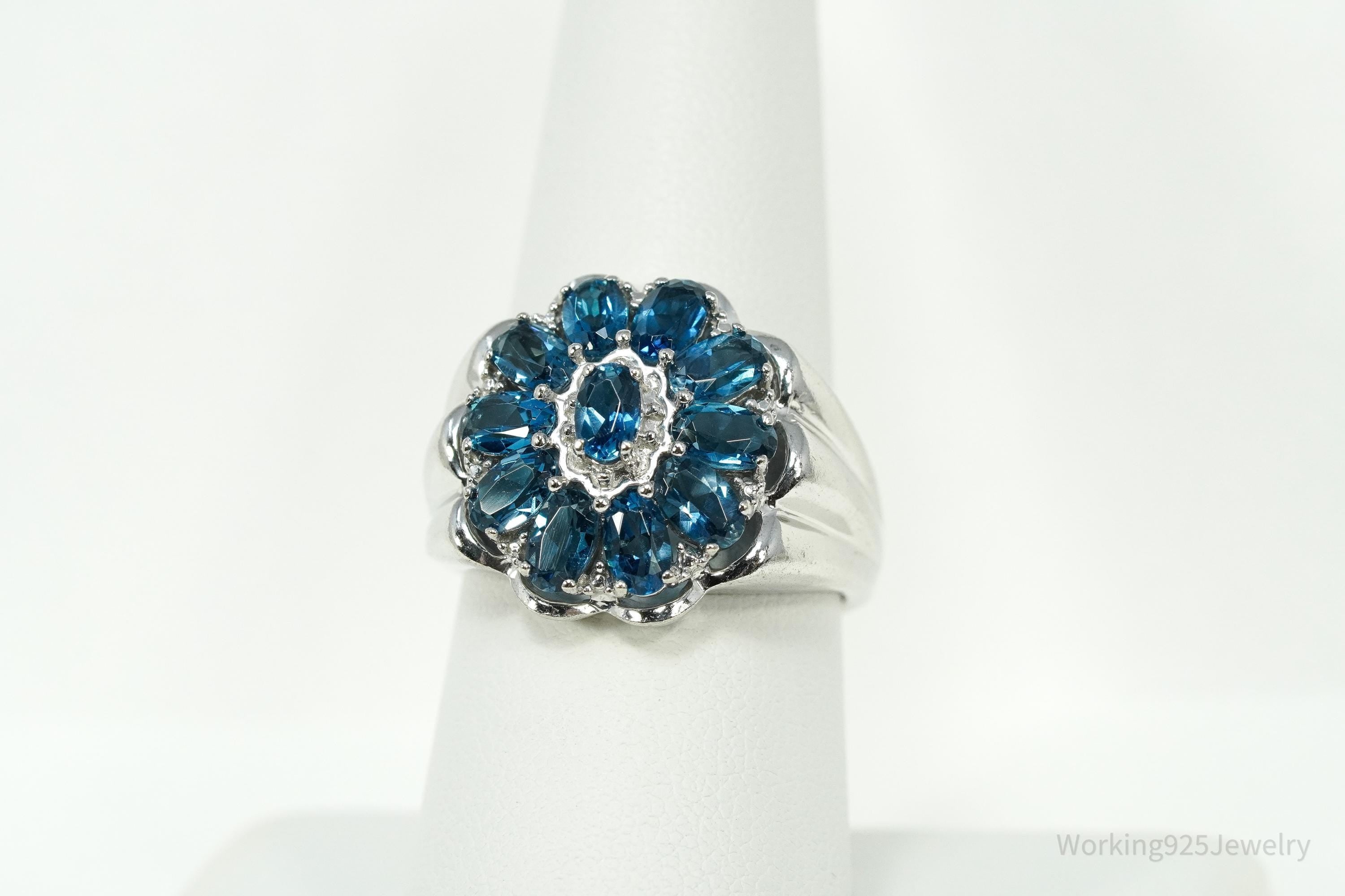 Vintage Heng Ngai London Blue Topaz Sterling Silver Ring - Size 8
