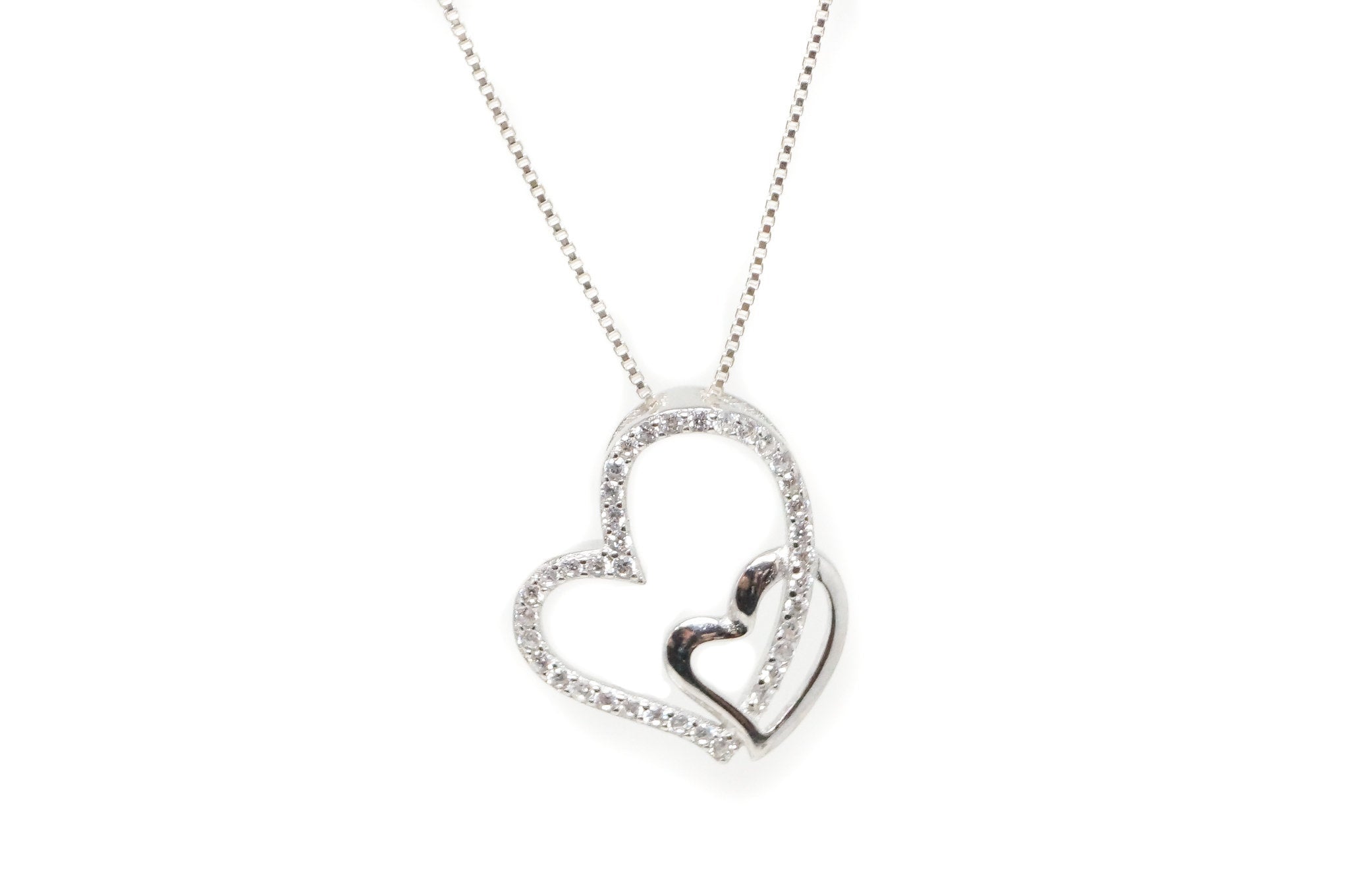 Vintage Open Hearts Collection CZ Sterling Silver Necklace Pendant