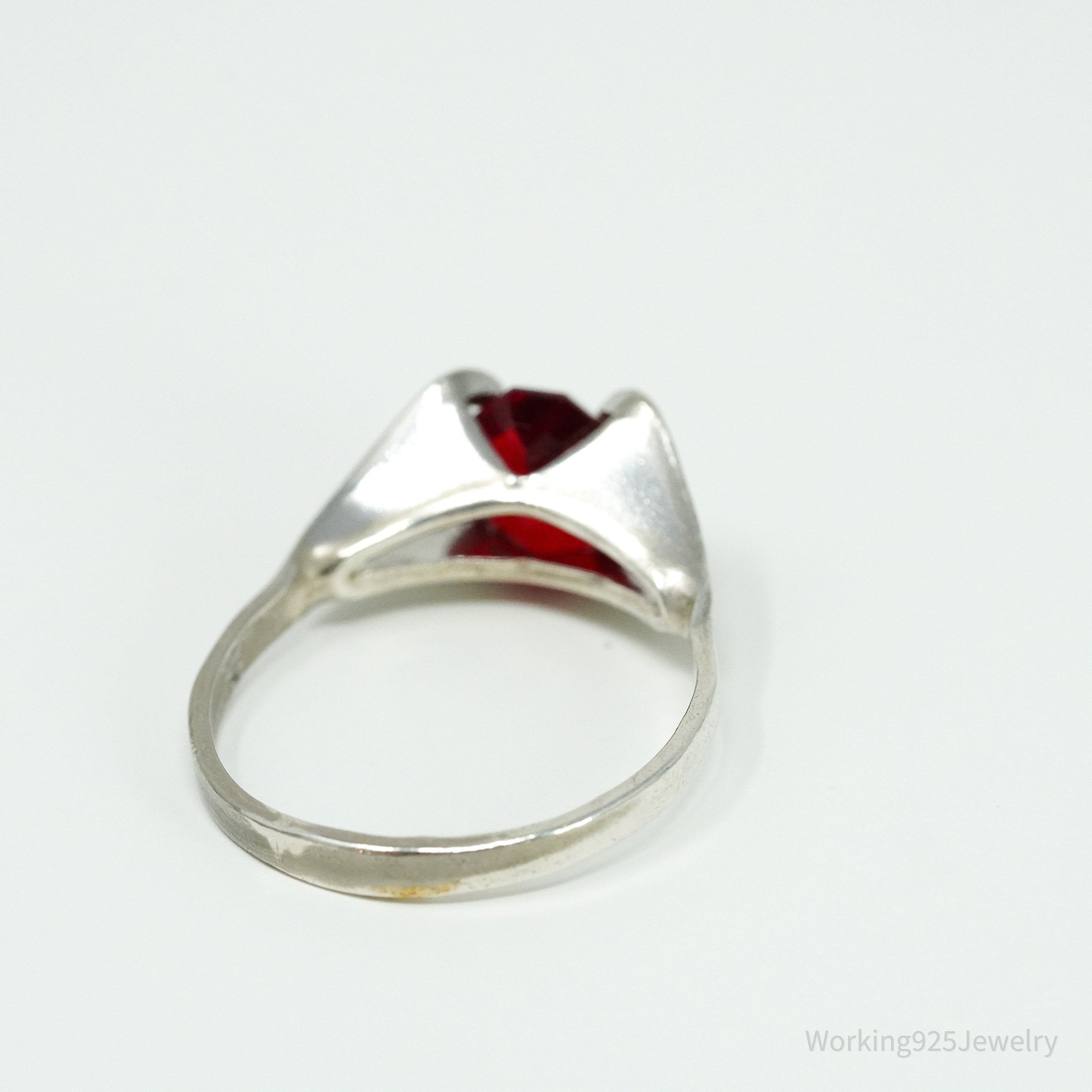 Vintage Antique Espo Red Art Glass Sterling Silver Ring Size 6