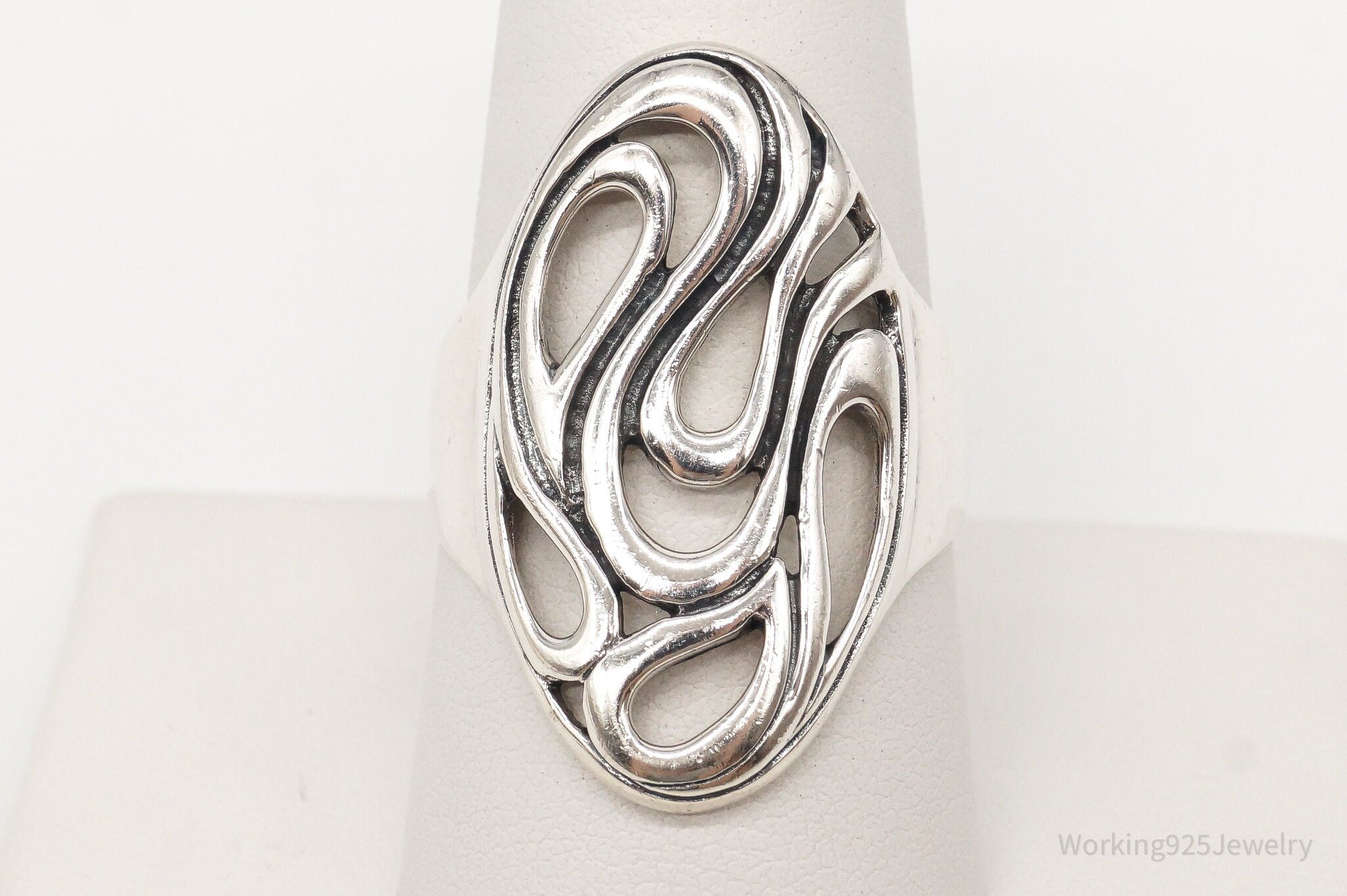 Vintage Mid Century Modernist Style Sterling Silver Ring - Size 8.75