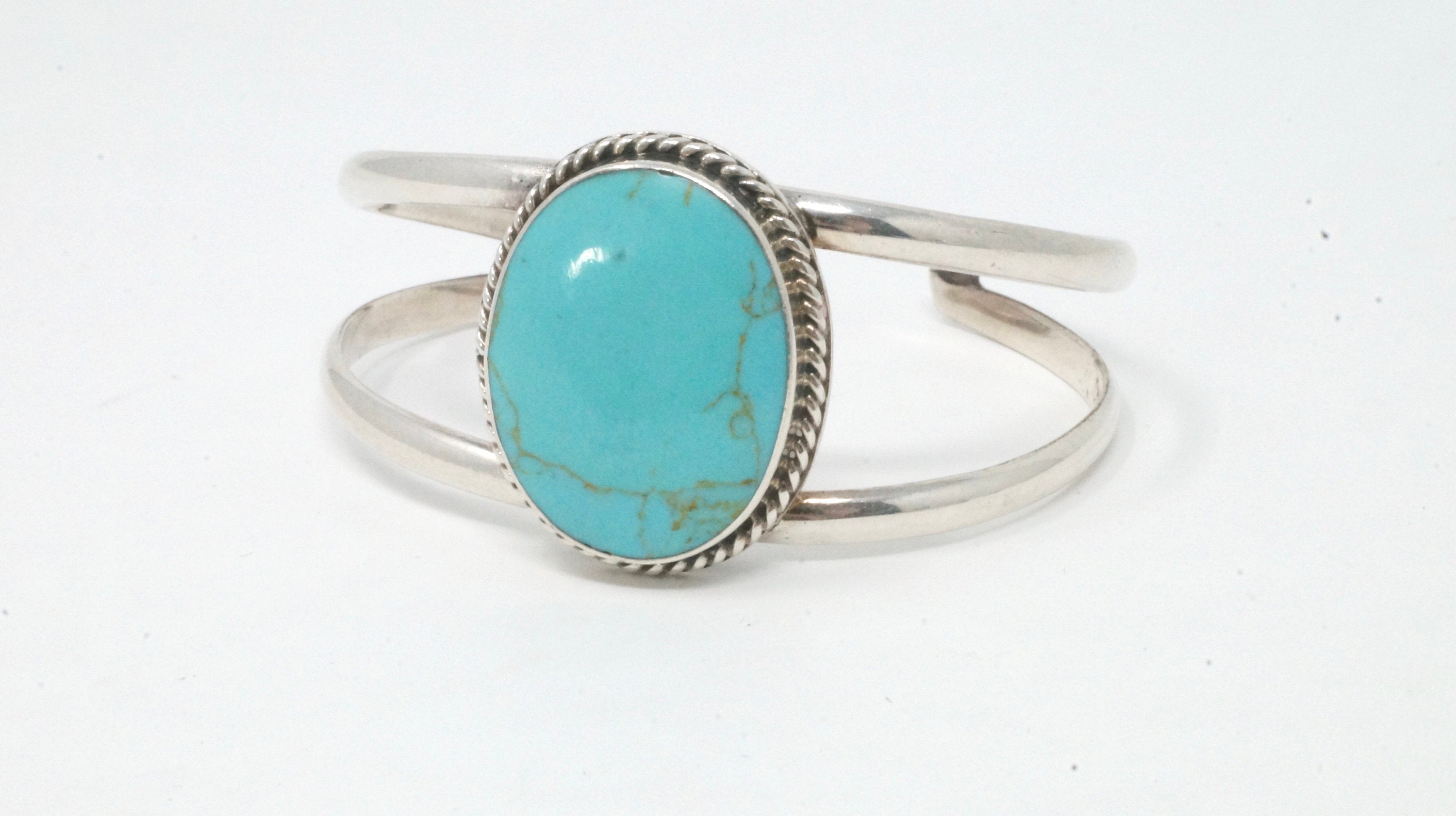 Vintage Mexico ATI Turquoise Southwest Style Sterling Silver Cuff Bracelet