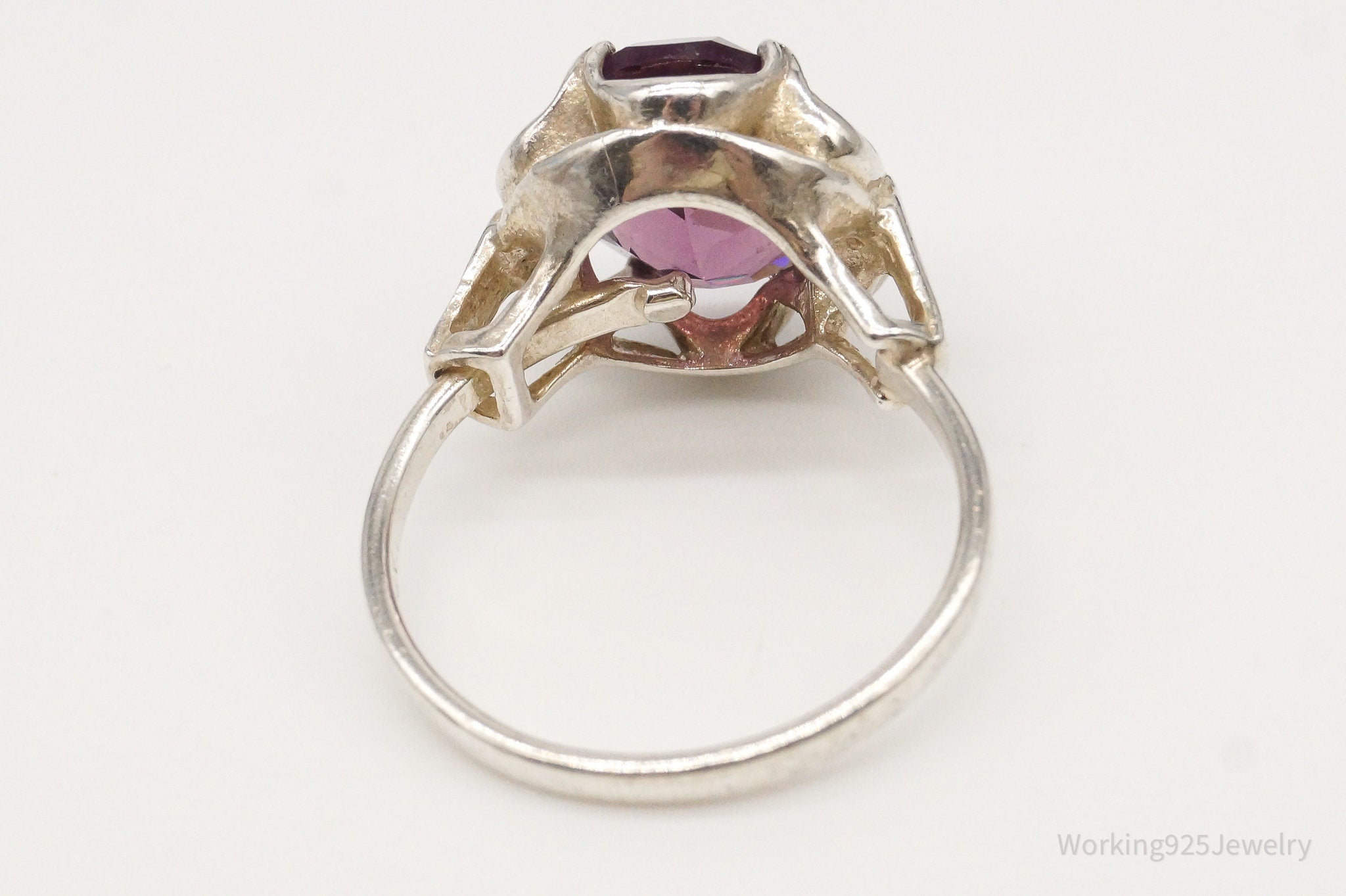 Vintage Sarah Coventry Purple Stone Sterling Silver Ring - Size 6.5 Adjustable