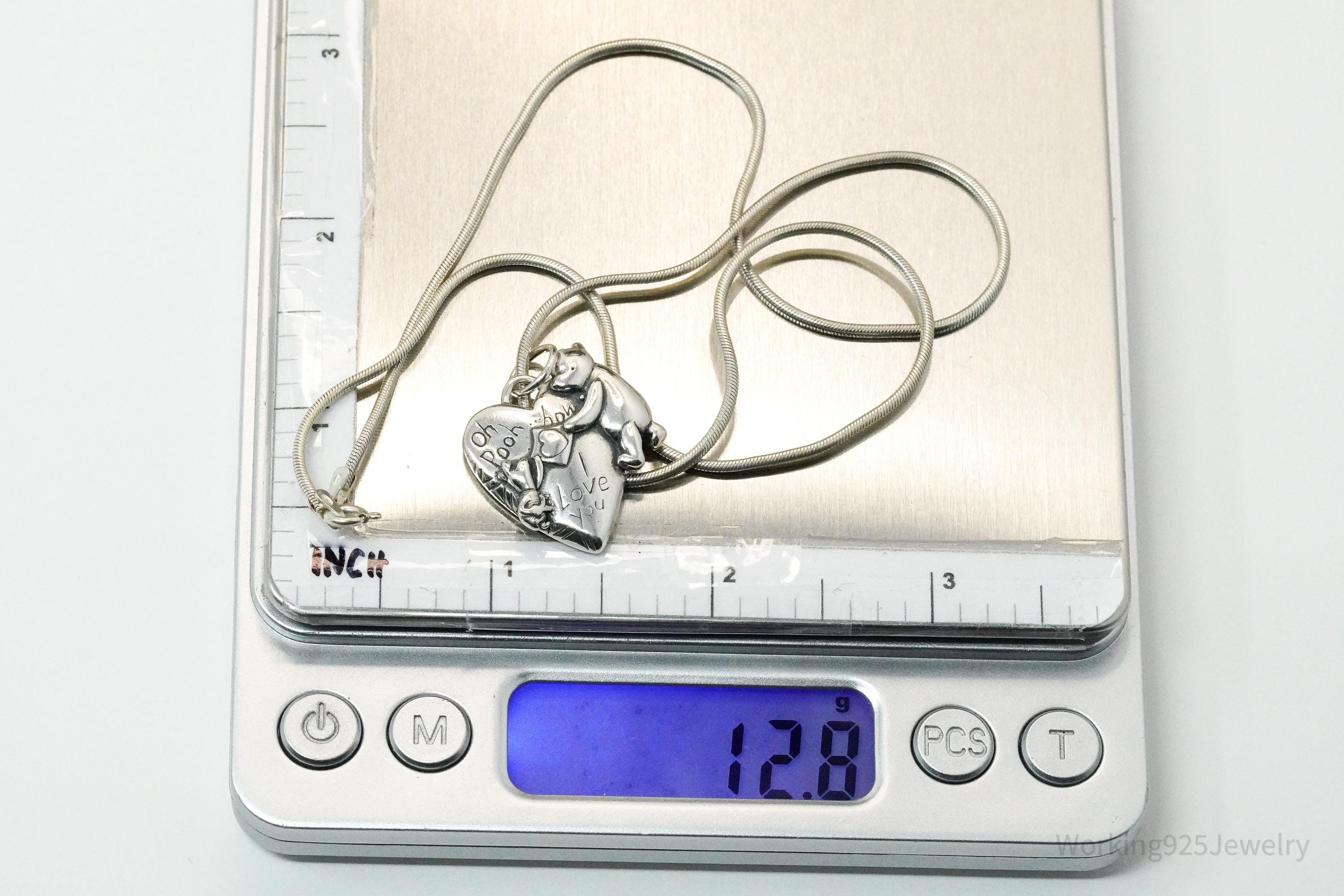 Vintage Walt Disney Winnie The Pooh & Piglet Sterling Silver Necklace 18"