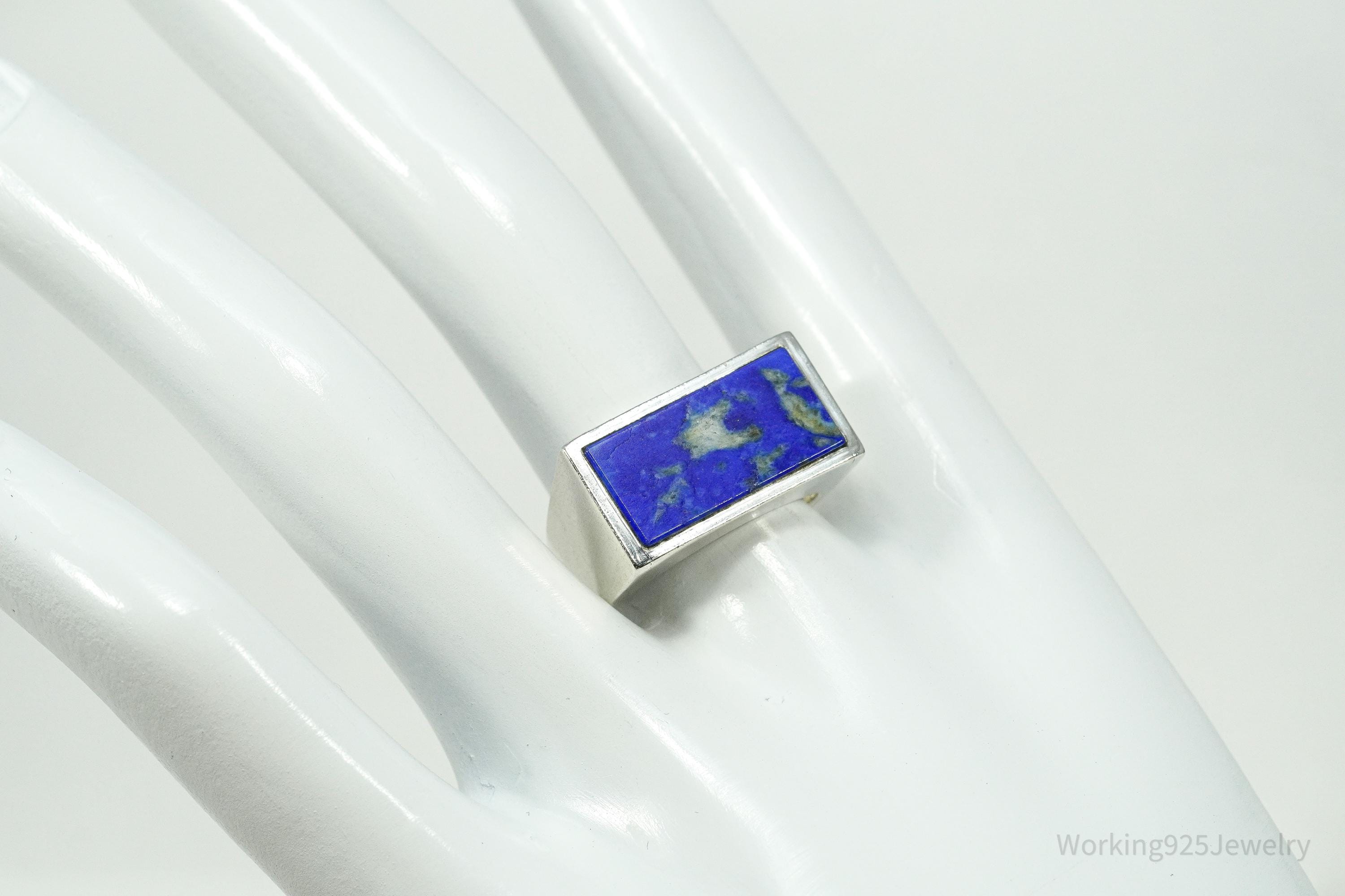 Vintage Lapis Lazuli Modernist Style Sterling Silver Ring Size 9